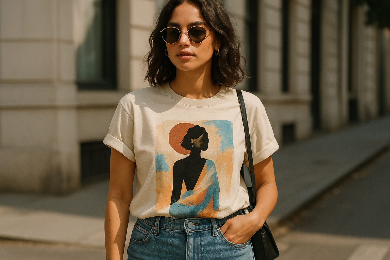 woman wearing graphic t-shirt