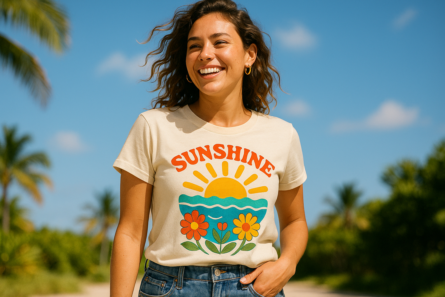 woman with graphic t-shirt on during summer