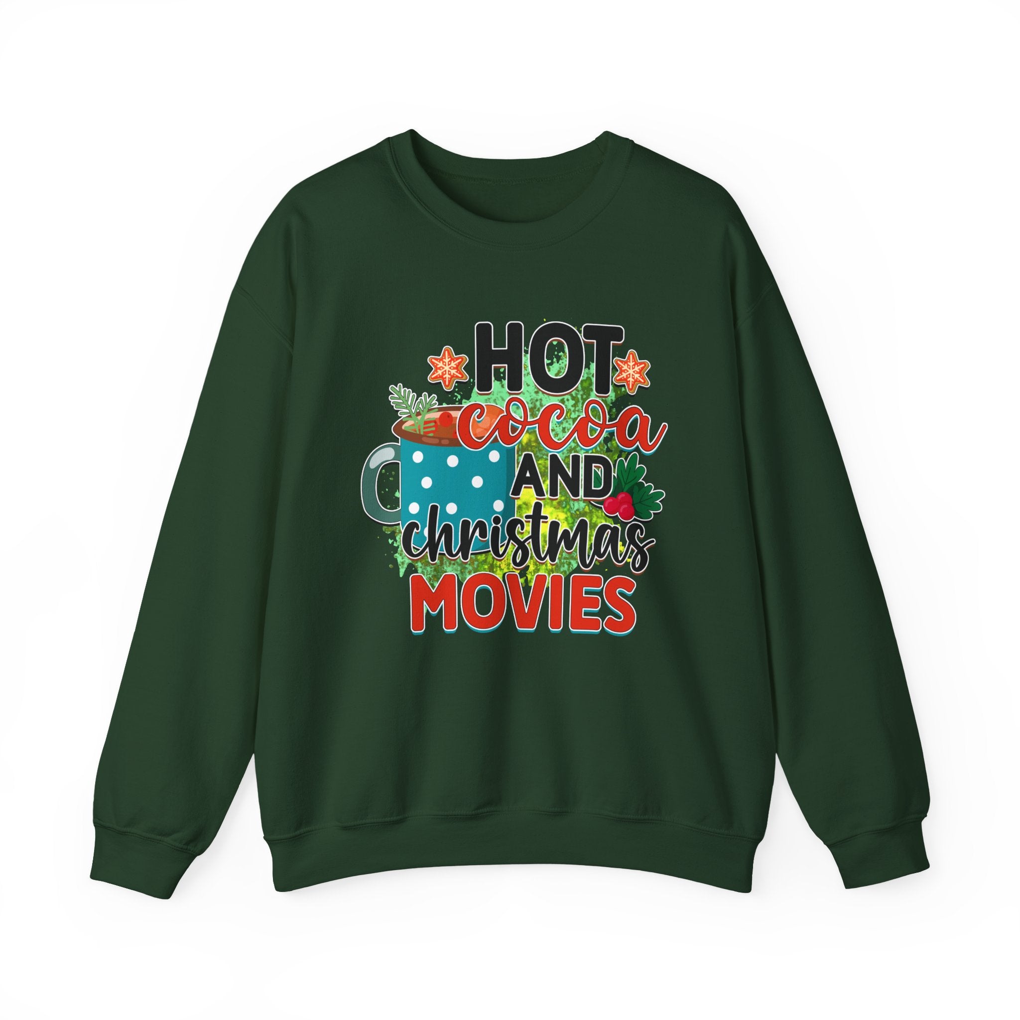 Cozy Holiday Crewneck Sweatshirt - Hot Cocoa and Christmas Movies, Winter Warmth, Gift for Friends & Family, Festive Apparel