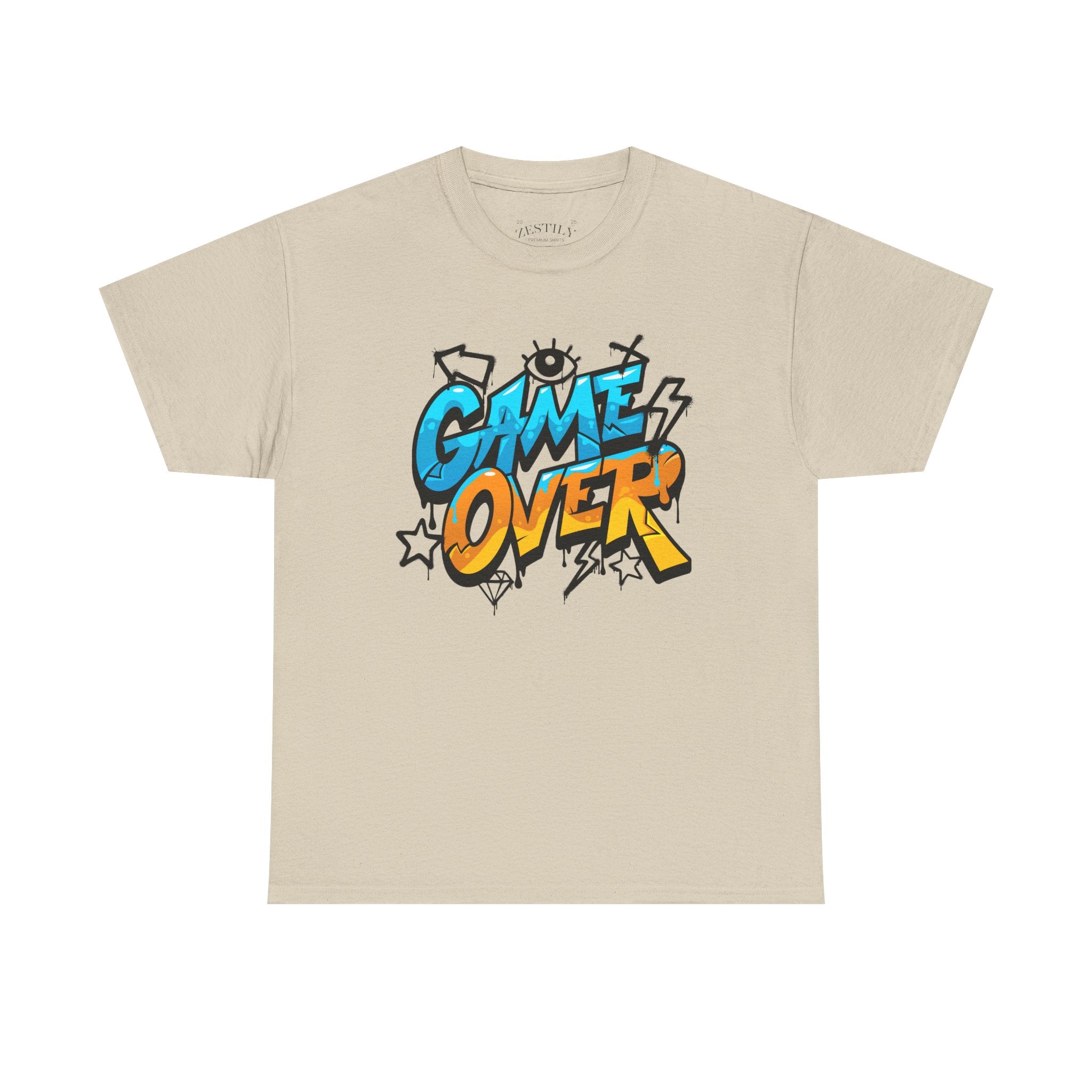 Game Over Heavy Cotton Tee, Fun Graphic T-Shirt for Gamers, Casual Wear, Birthday Gift, Video Game Merchandise