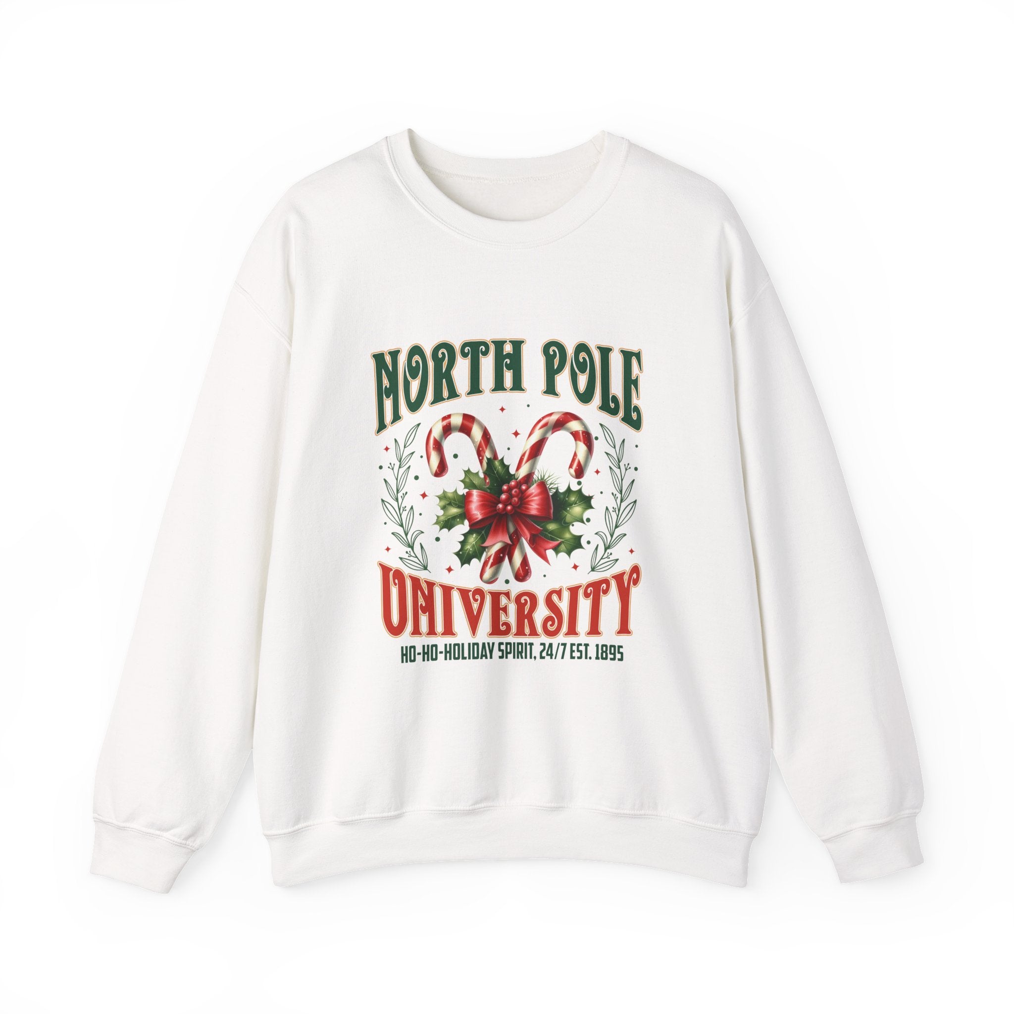 North Pole University Holiday Sweatshirt, Cozy Christmas Crewneck, Winter Gift, Festive Apparel, Holiday Wear, Candy Canes