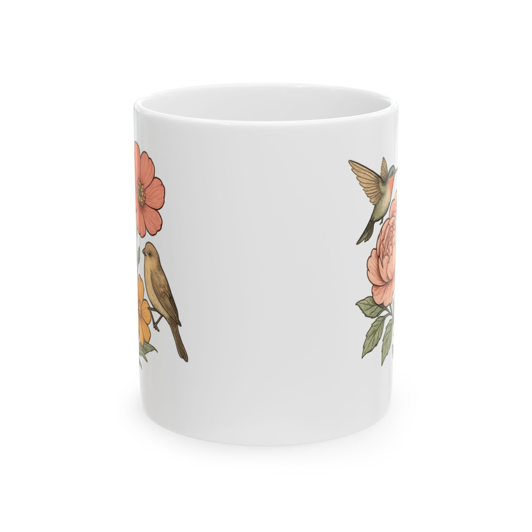Floral Wildlife Ceramic Mug, Coffee Cup for Nature Lovers, Gift for Birdwatchers, Housewarming, Tea Mug, Inspirational Decor