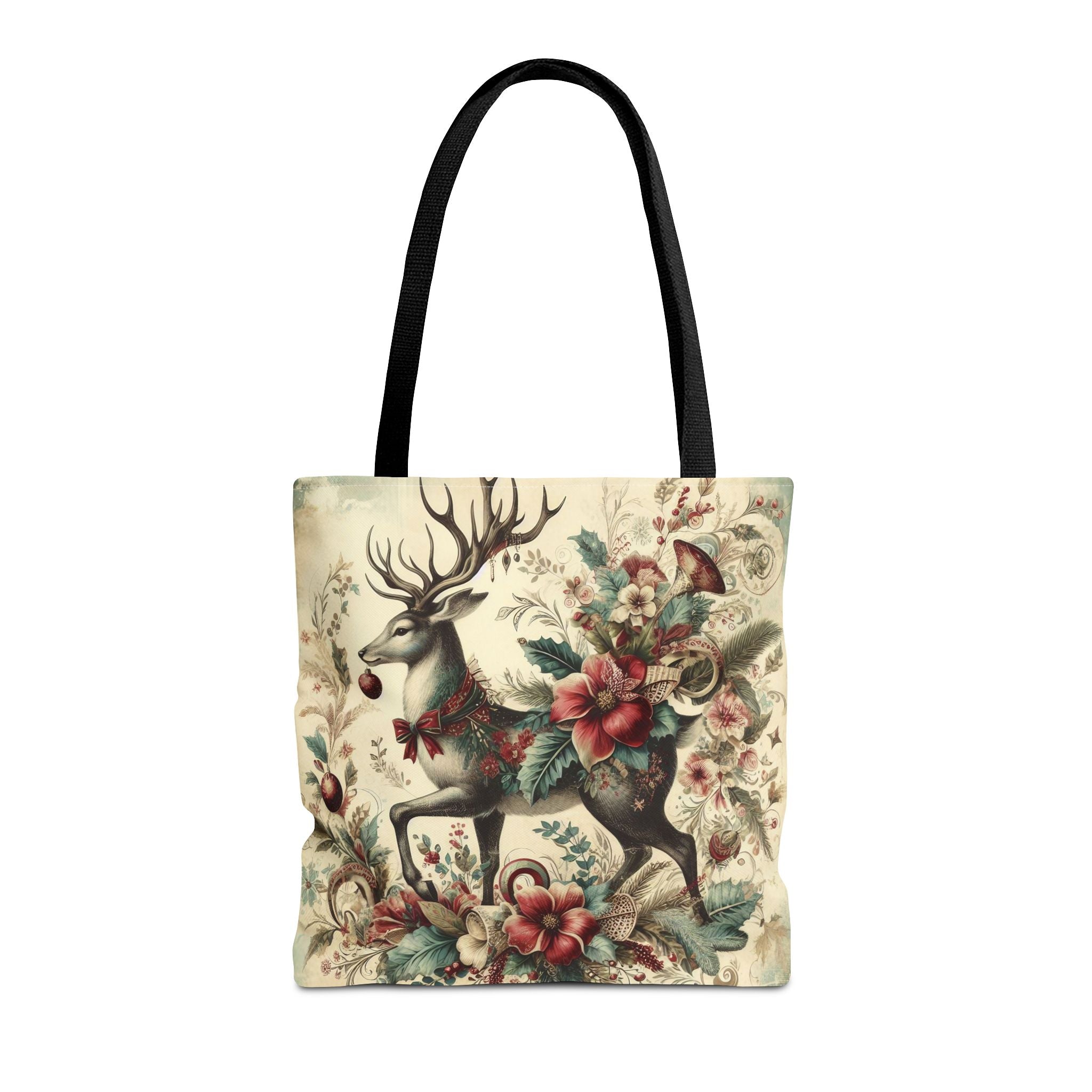 Vintage Look Reindeer Christmas Carryall Tote Bag