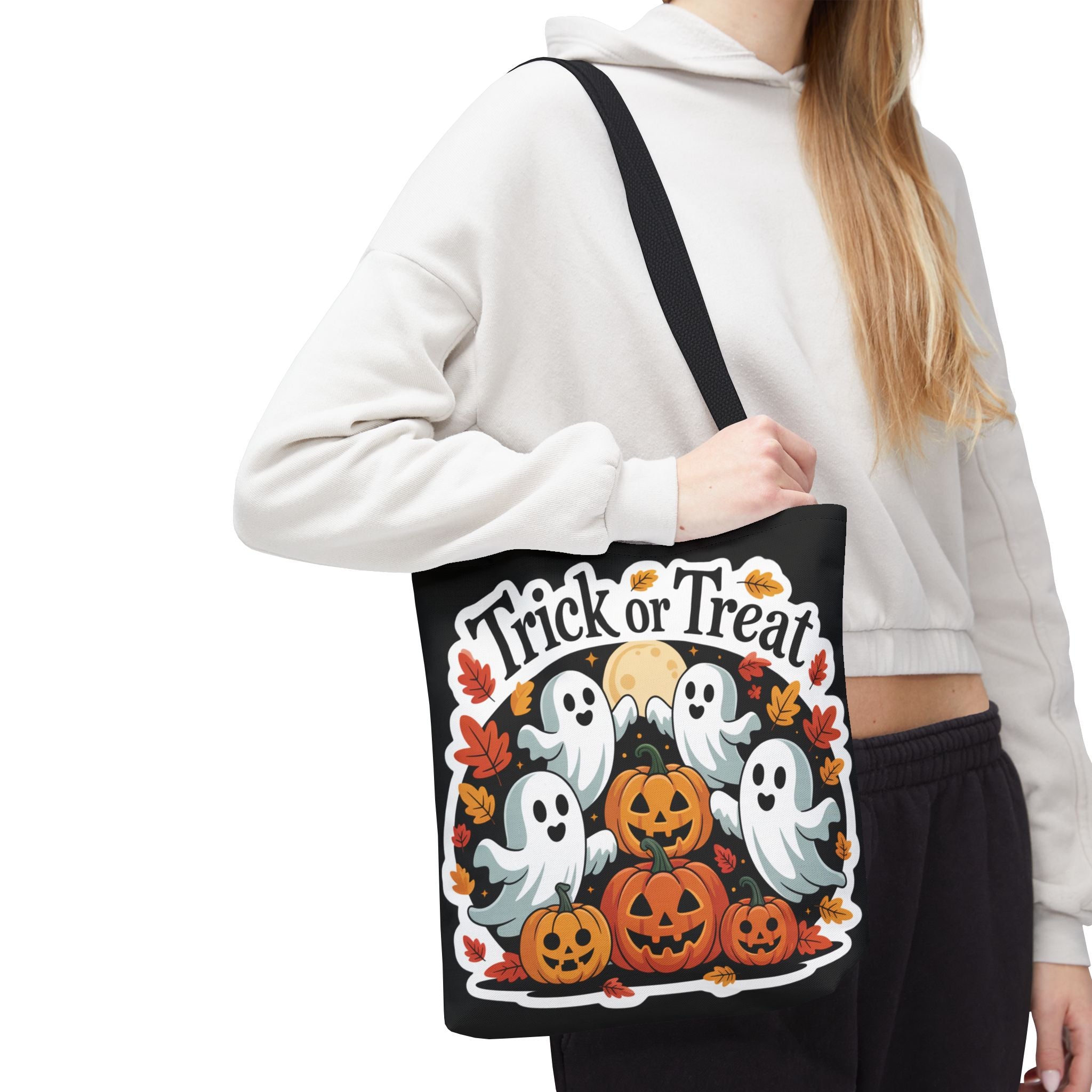 Halloween Tote Bag, Trick or Treat Bag, Spooky Shopping Bag, Ghost & Pumpkin Tote, Fall Festival Accessory