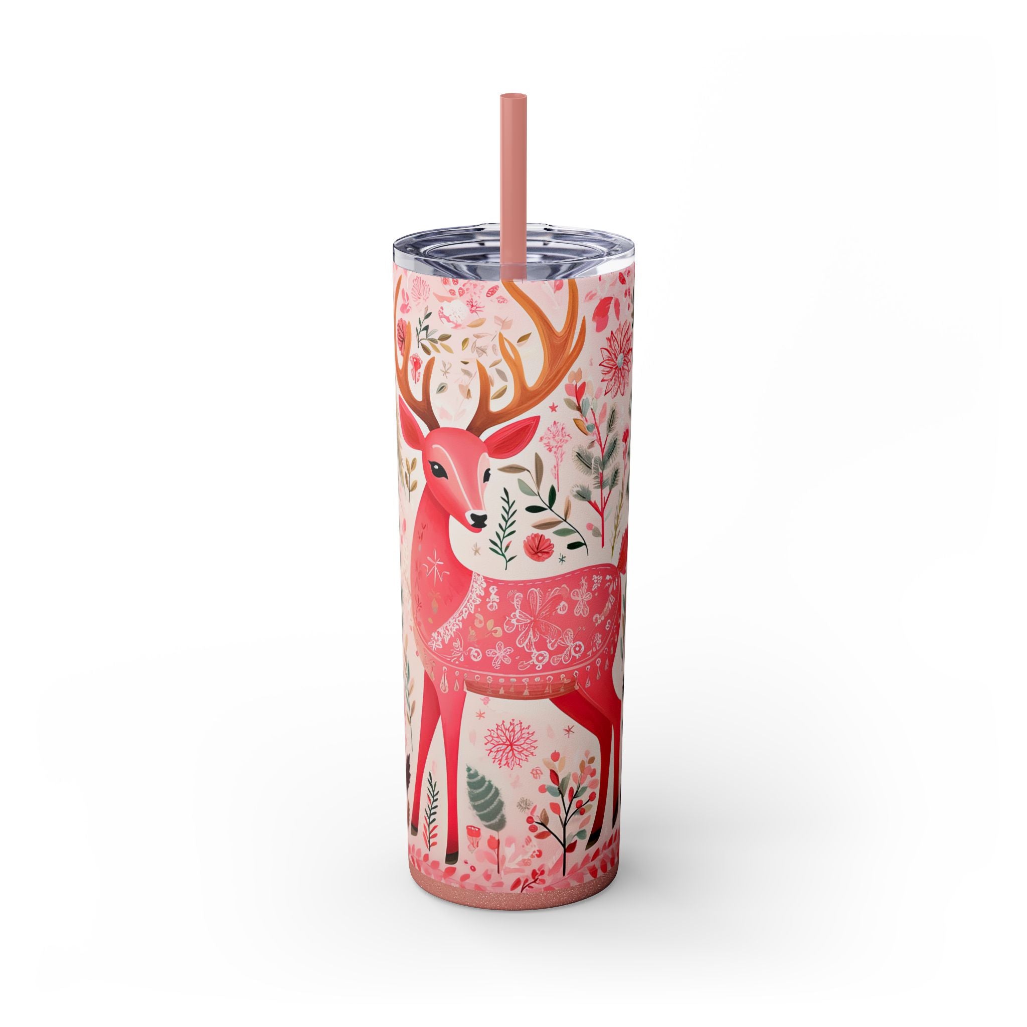 Christmas Deer Skinny Tumbler With Straw