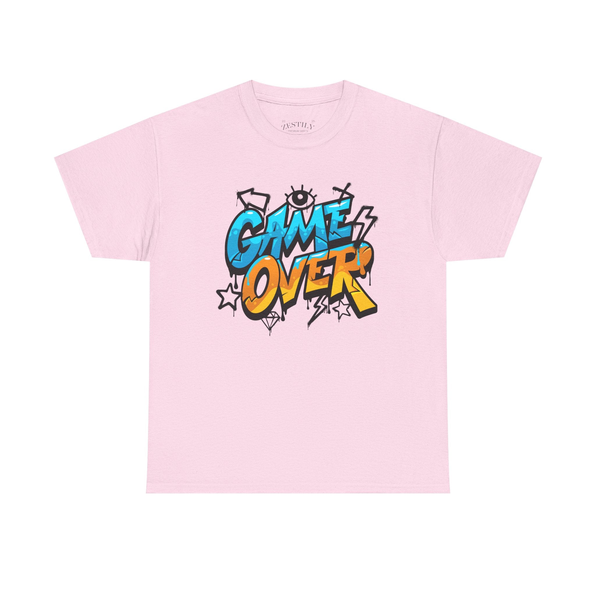 Game Over Heavy Cotton Tee, Fun Graphic T-Shirt for Gamers, Casual Wear, Birthday Gift, Video Game Merchandise
