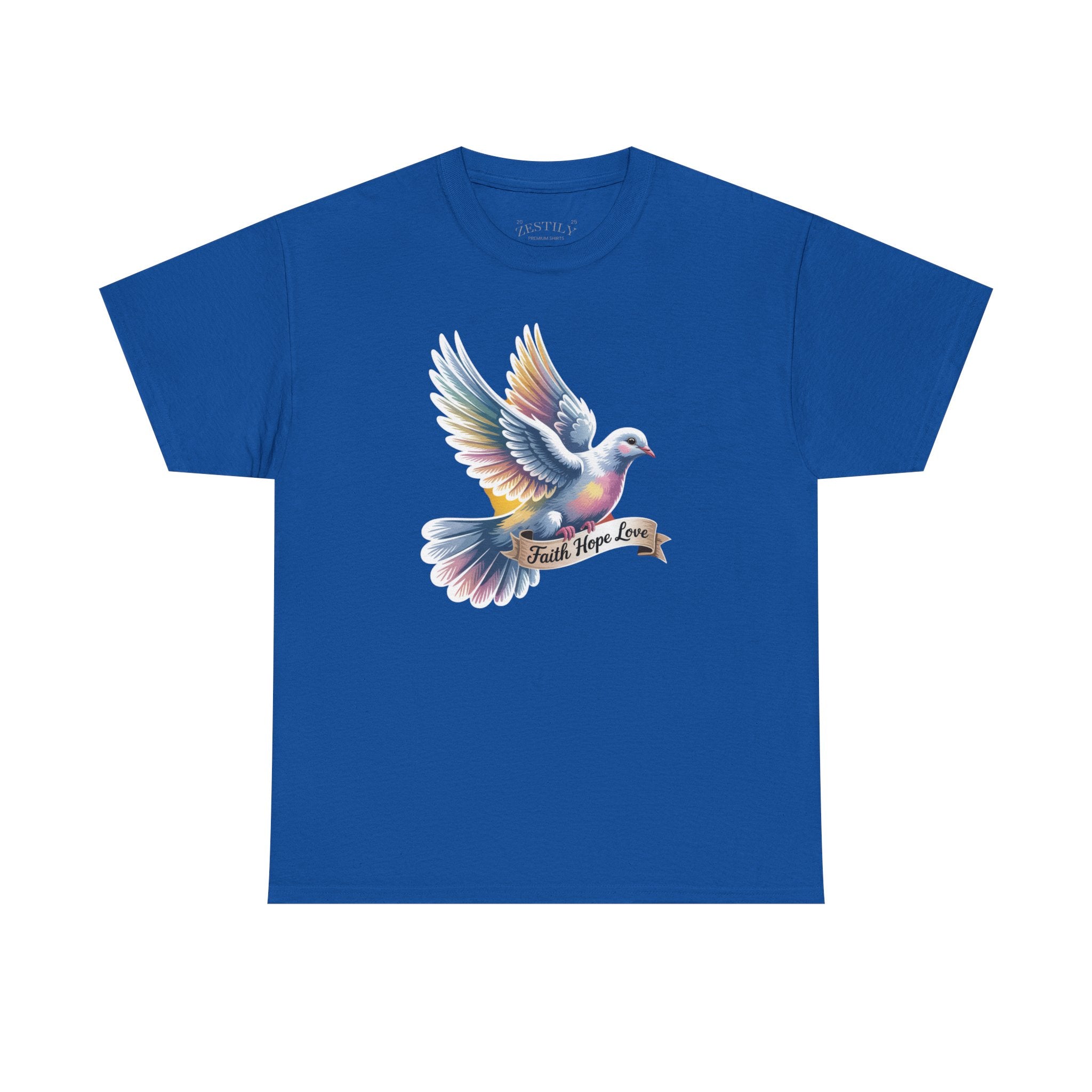 Vibrant Dove Tee - Trust, Hope, Love, Cotton Tee, Inspirational Gift, Casual Wear, Spiritual Apparel