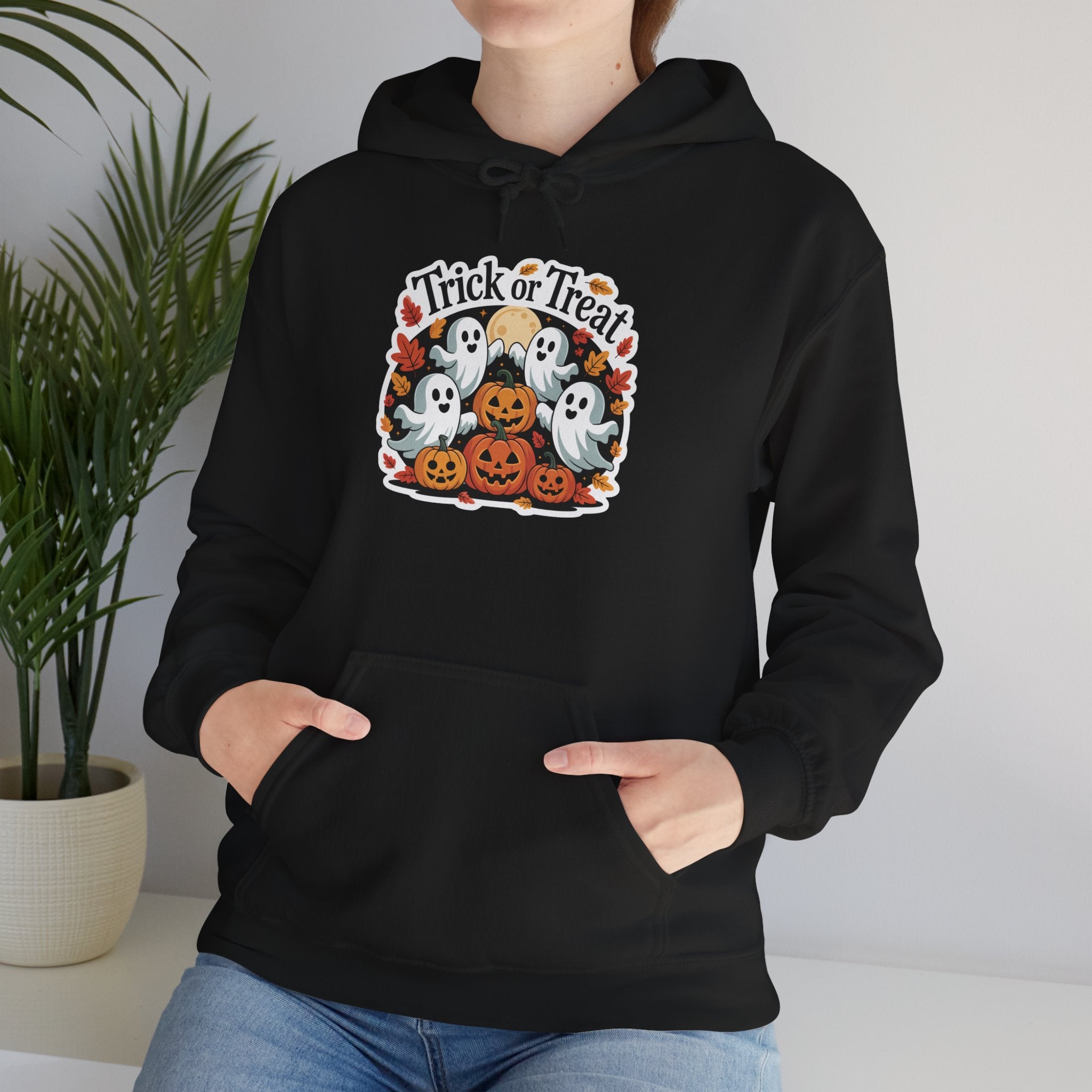 Halloween Trick or Treat Hoodie, Cozy October Apparel, Ghosts and Pumpkins Sweatshirt, Fall Celebration Clothing, Halloween Gift