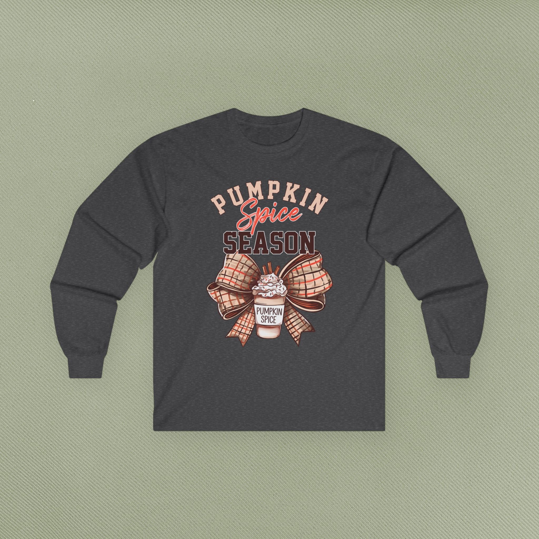 Pumpkin Spice Long Sleeve Tee - Fall Fashion, Cozy Casual Wear, Autumn Inspired Apparel, Perfect for Thanksgiving, Gift for Coffee Lovers
