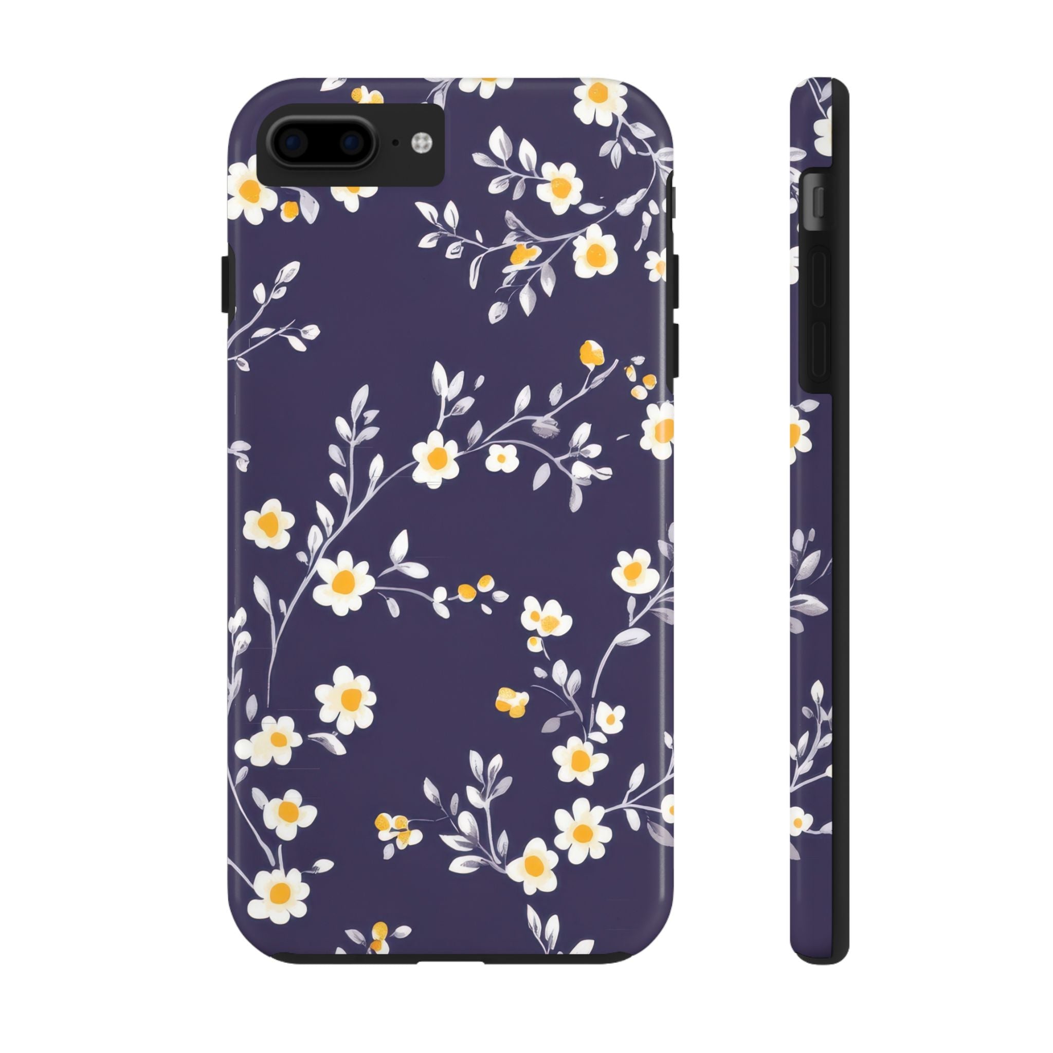 Dark Blue Floral Tough iPhone Samsung Case for Protection, Gift Idea for Her, Feminine Tech Cover, Durable Phone Protector