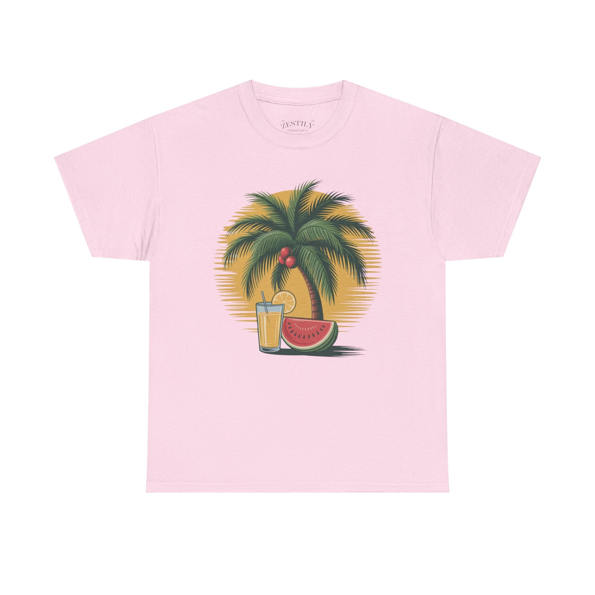 Tropical Vibes Tee, Heavy Cotton Tee, Summer T-Shirt, Beach Vacation Shirt, Graphic Tee, Relaxed Fit Shirt
