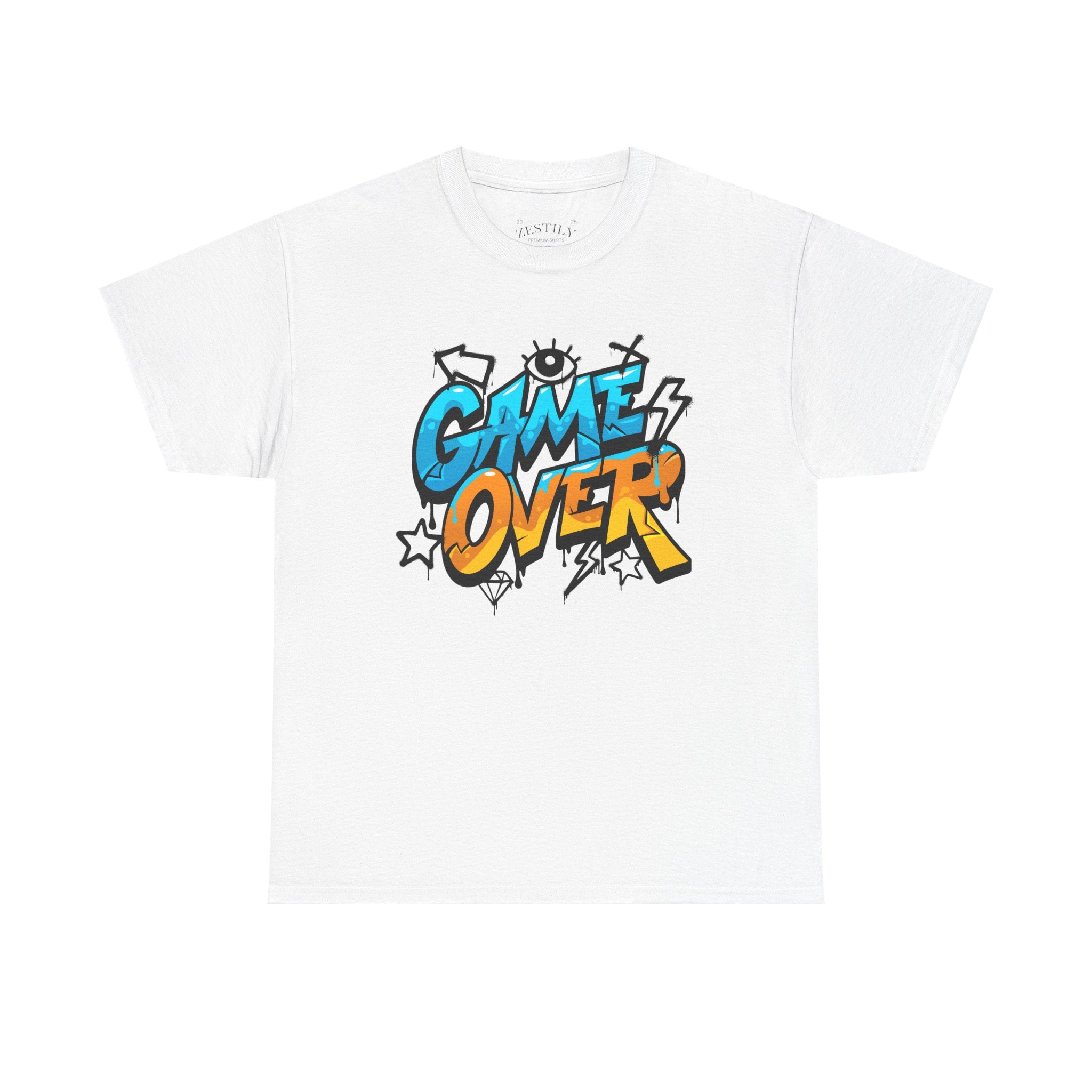 Game Over Heavy Cotton Tee, Fun Graphic T-Shirt for Gamers, Casual Wear, Birthday Gift, Video Game Merchandise