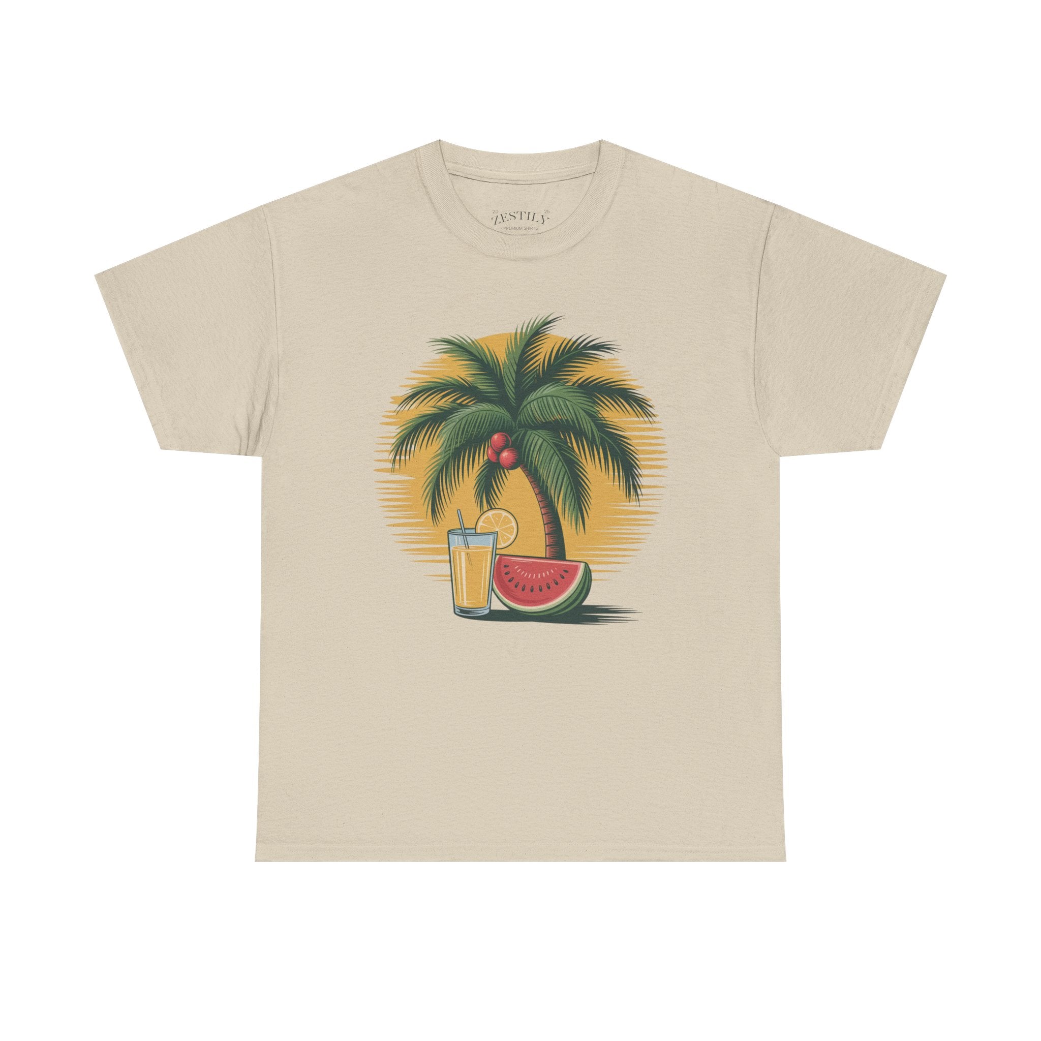 Tropical Vibes Tee, Heavy Cotton Tee, Summer T-Shirt, Beach Vacation Shirt, Graphic Tee, Relaxed Fit Shirt