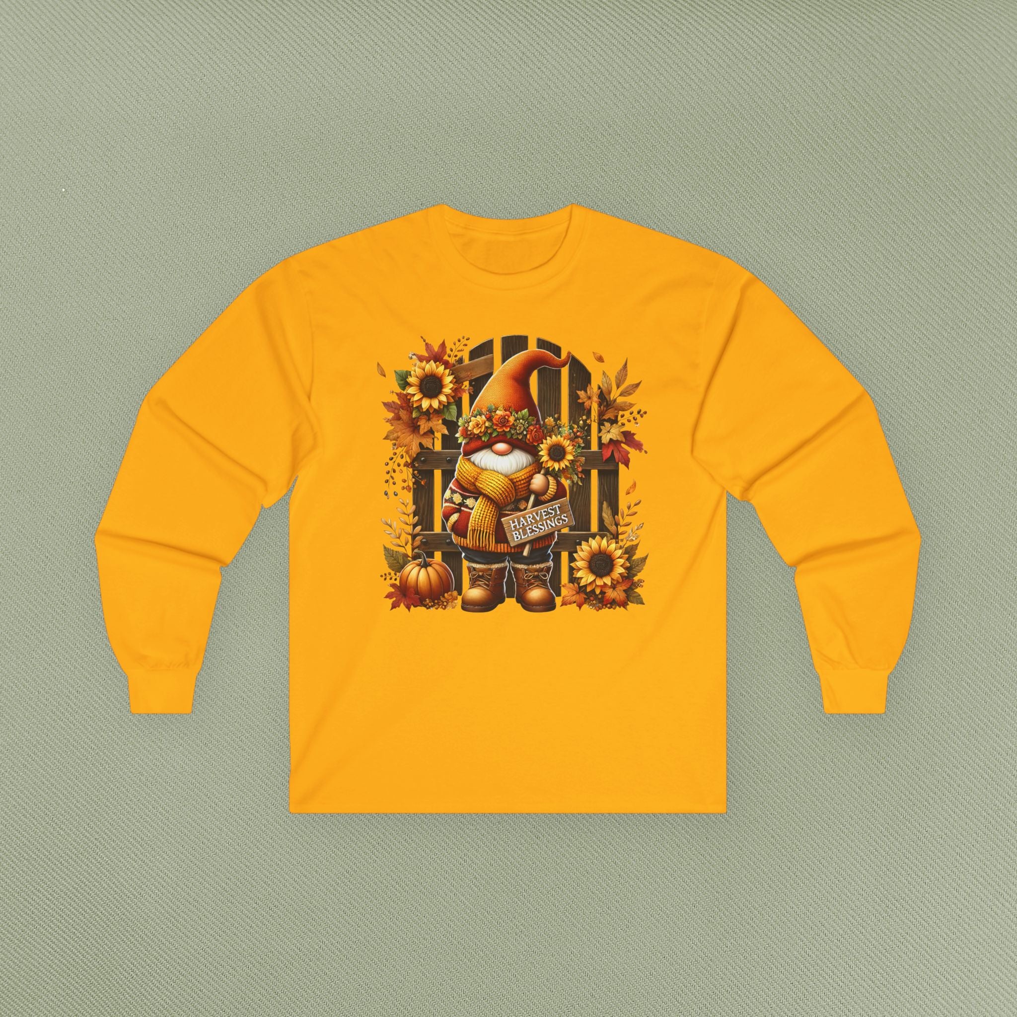 Autumn Gnome Long Sleeve Tee, Fall Fashion Top, Cozy Apparel for Harvest, Gift for Halloween & Thanksgiving