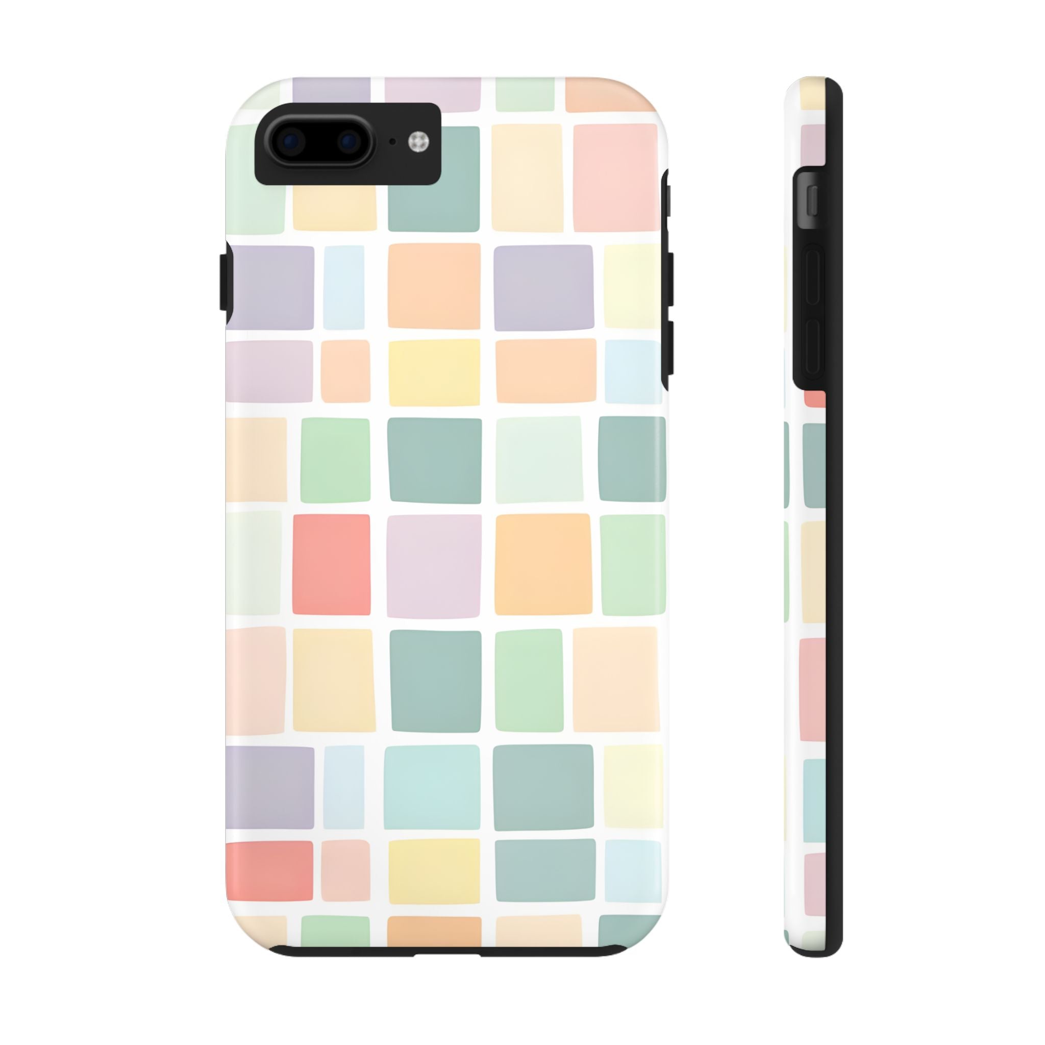 Colorful Pastel Block Pattern Impact Resistant Tough iPhone Samsung Case Shatterproof, Artistic Design, Unique Gift for Teens, Stylish Protection