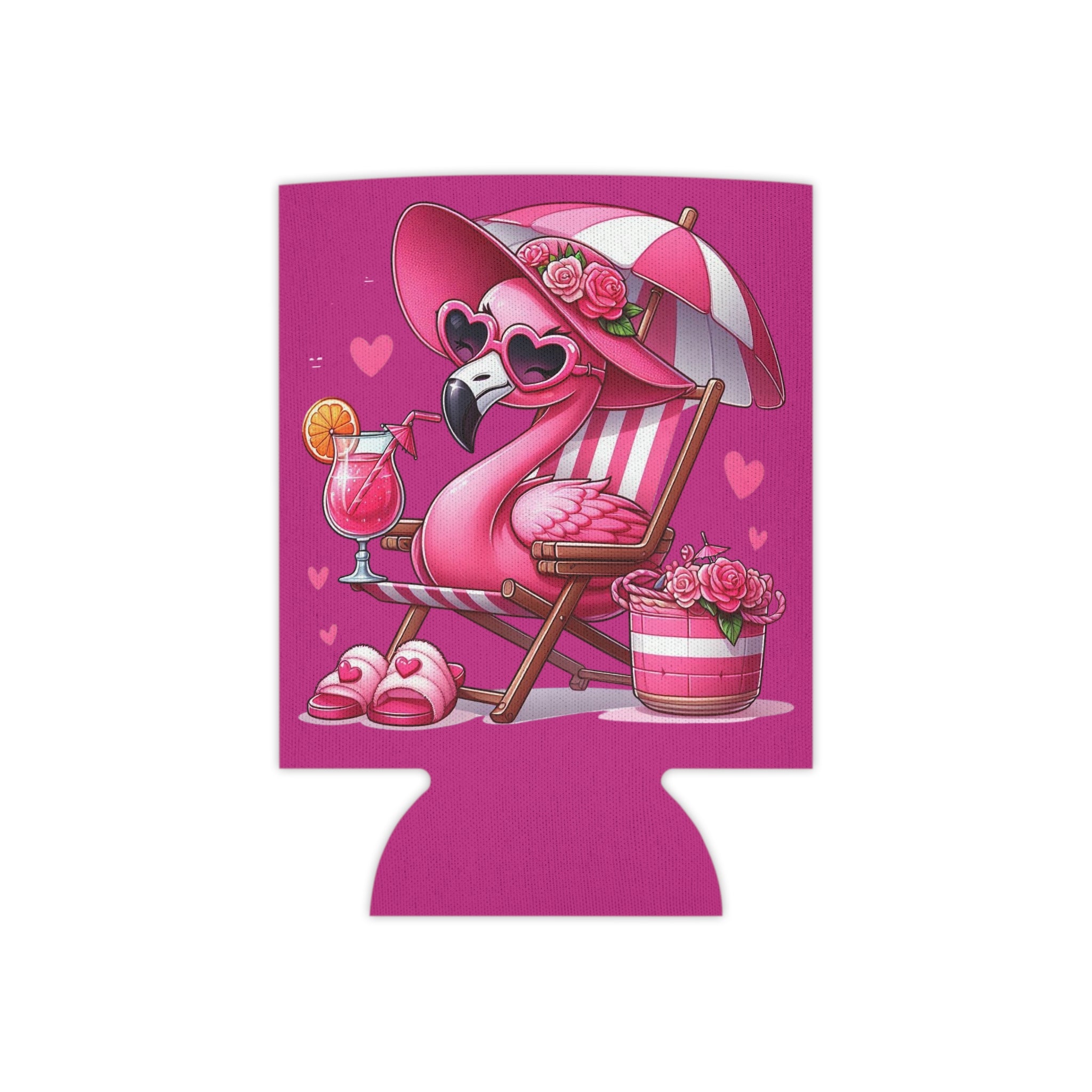 Tropical Can Cooler Beach Vibes Flamingo & Happy Place Design
