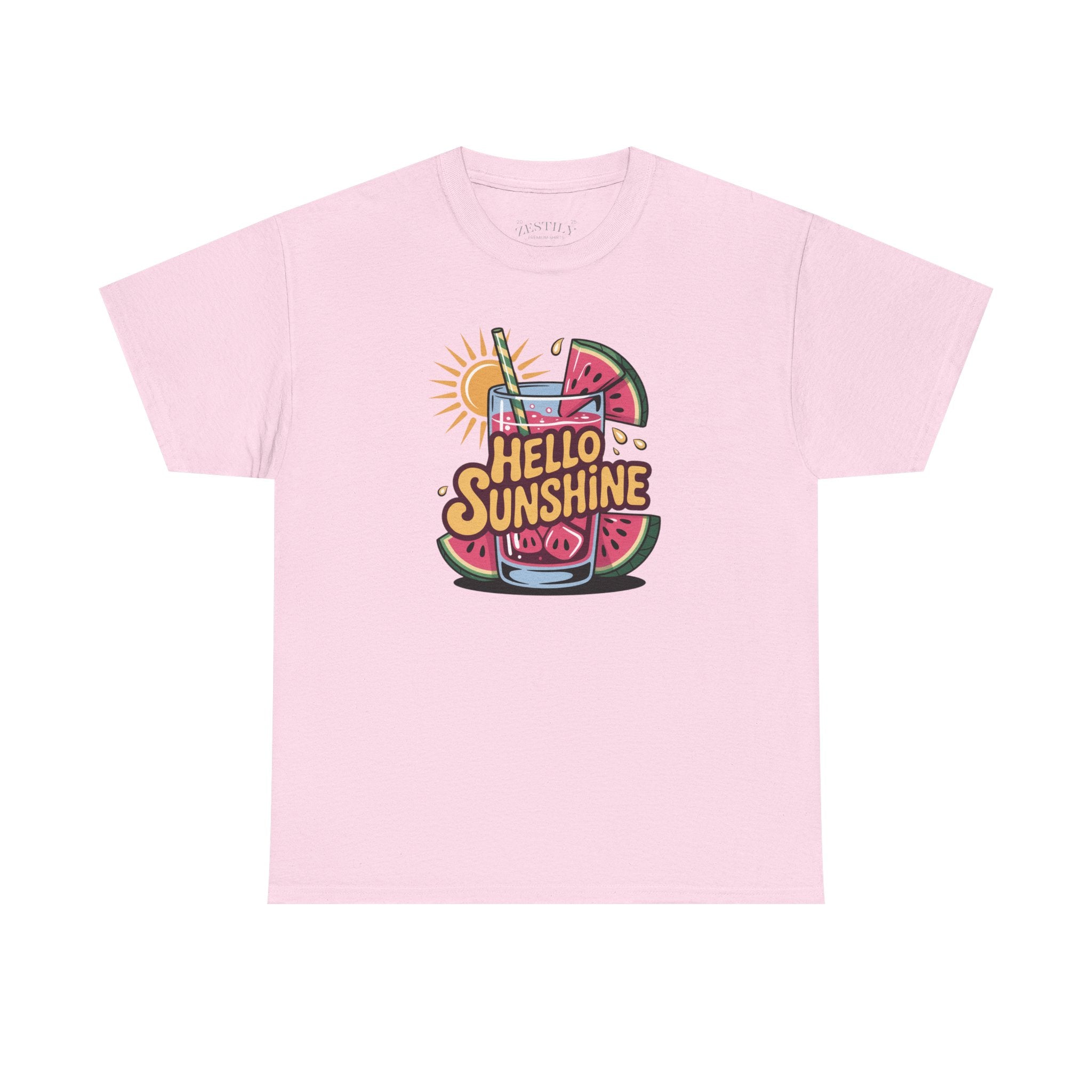 Hello Sunshine Heavy Cotton Tee, Summer Vibes Shirt, Perfect for Beach Days, Casual Wear, Gift for Friends, Fun Graphic Tee