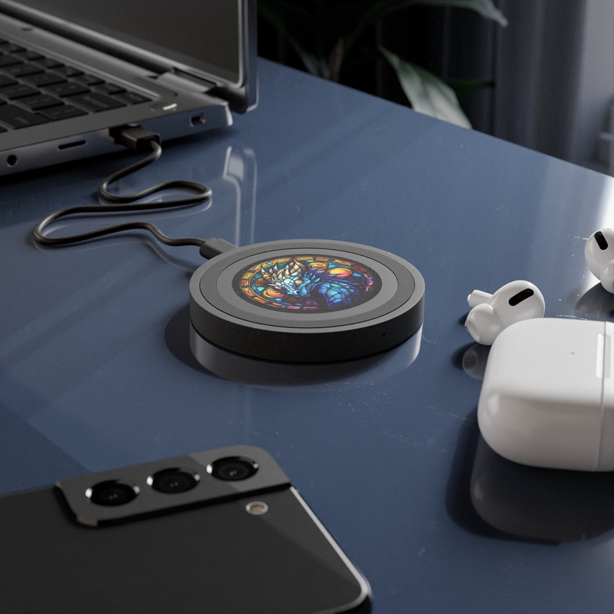 Stunning Stained Glass Blue Dragon Wireless Charging Pad