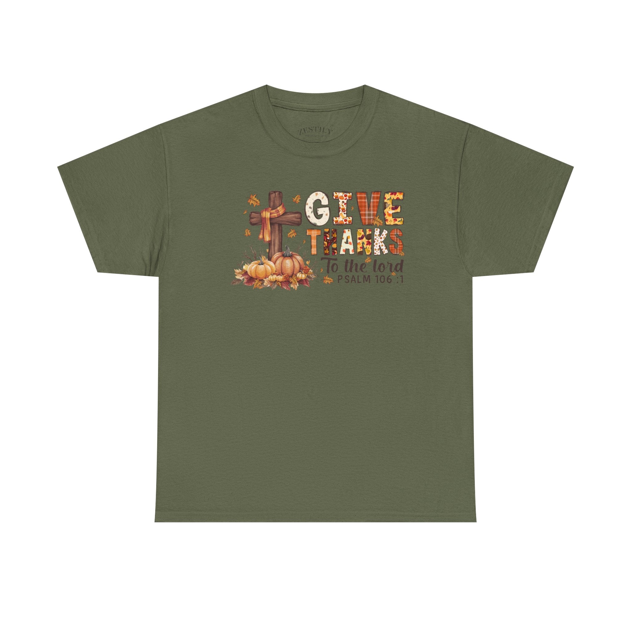 Thanksgiving Heavy Cotton Tee, Give Thanks Shirt, Fall Celebration Apparel, Faith-Based Gifts, Religious Tees, Autumn Fashion