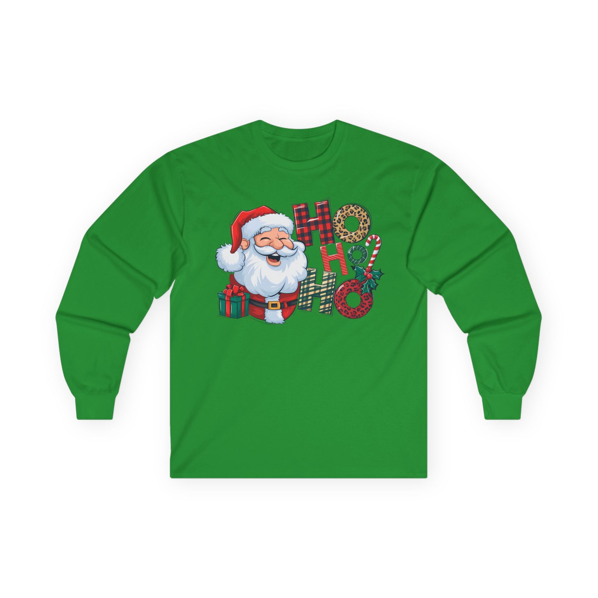 Christmas Santa Long Sleeve Tee, Holiday Shirt, HO HO HO Christmas Gift, Festive Apparel, Winter Wear, Family Gathering Top