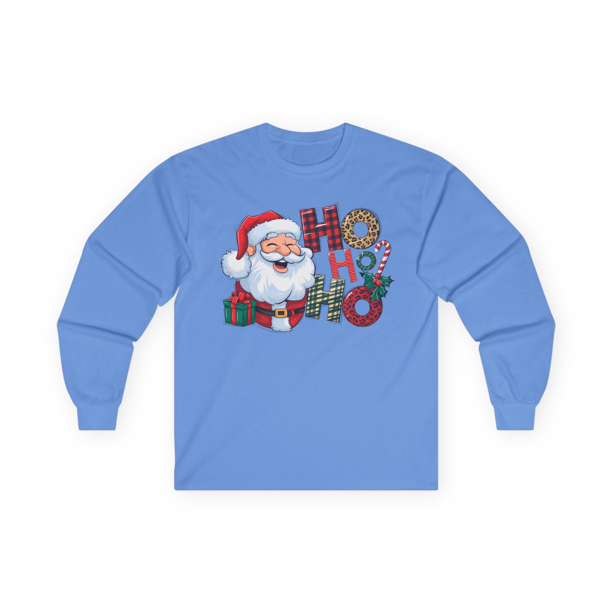 Christmas Santa Long Sleeve Tee, Holiday Shirt, HO HO HO Christmas Gift, Festive Apparel, Winter Wear, Family Gathering Top
