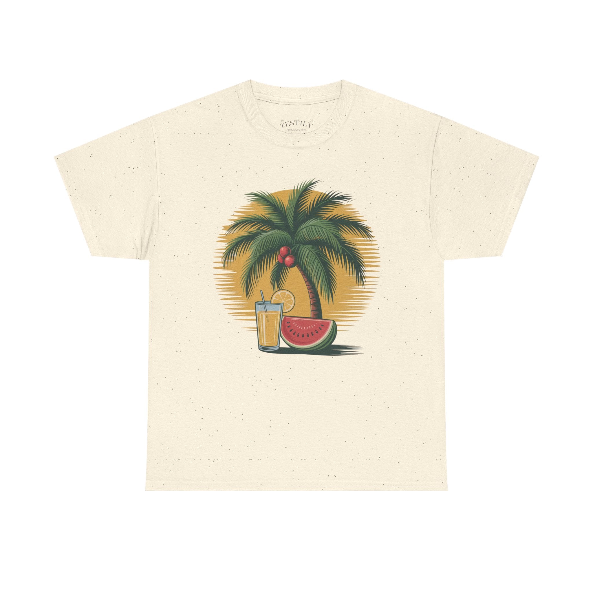 Tropical Vibes Tee, Heavy Cotton Tee, Summer T-Shirt, Beach Vacation Shirt, Graphic Tee, Relaxed Fit Shirt