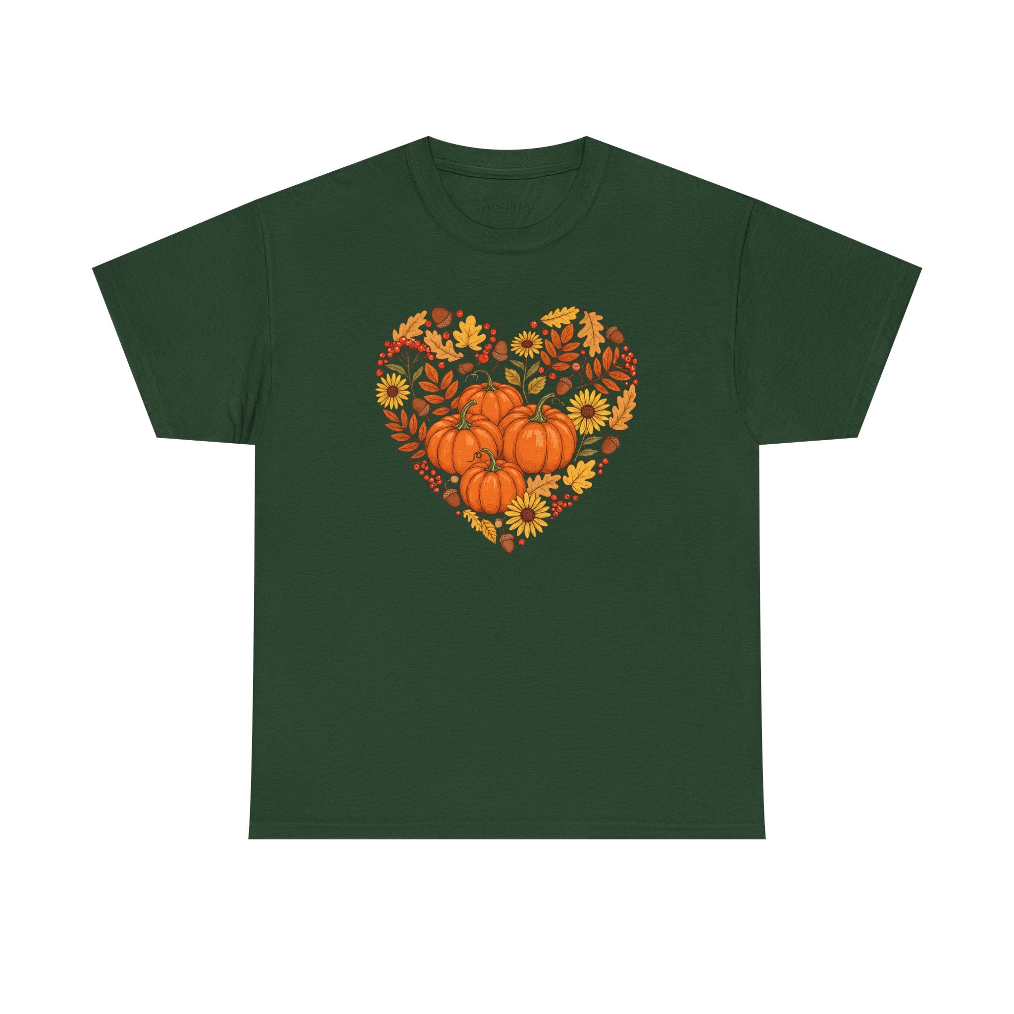 Autumn Themed Heavy Cotton Tee, Fall Shirt, Pumpkin Heart Tee, Cute Graphic Tee, Seasonal Apparel, Harvest Gift Idea