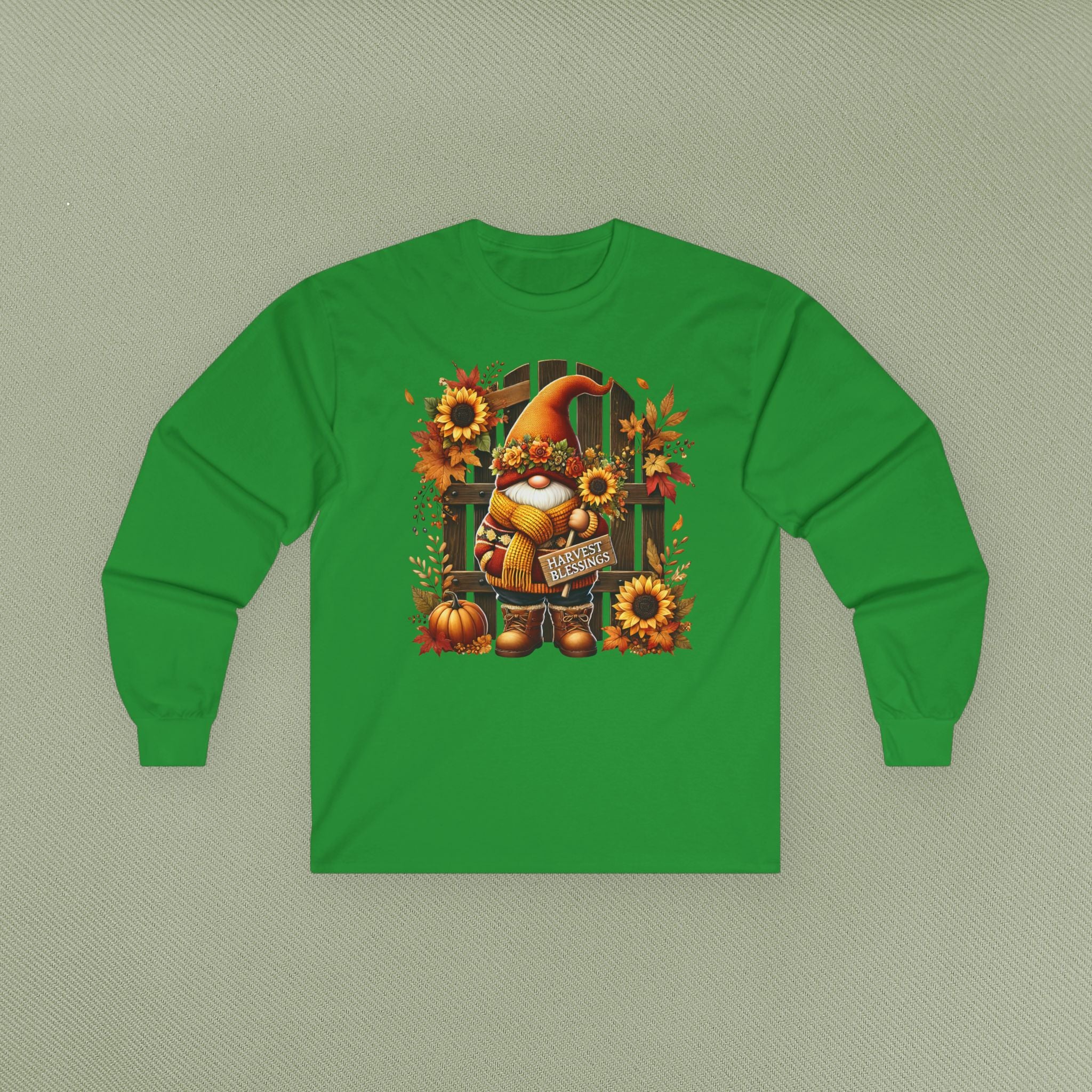 Autumn Gnome Long Sleeve Tee, Fall Fashion Top, Cozy Apparel for Harvest, Gift for Halloween & Thanksgiving
