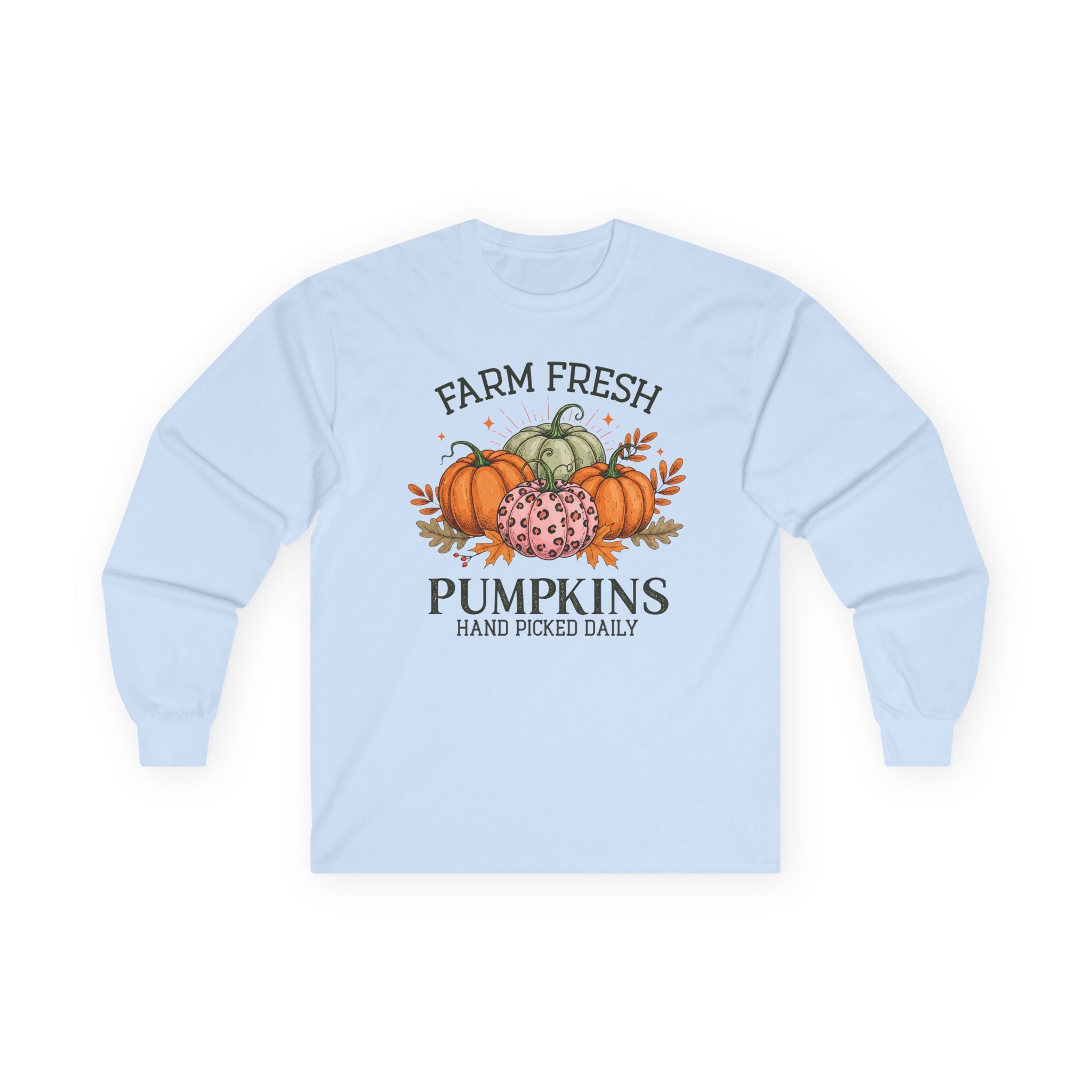 Farm Fresh Pumpkins Long Sleeve Tee | Fall Outfit, Thanksgiving Apparel, Cozy Gift, Autumn Style, Pumpkin Lover Tee