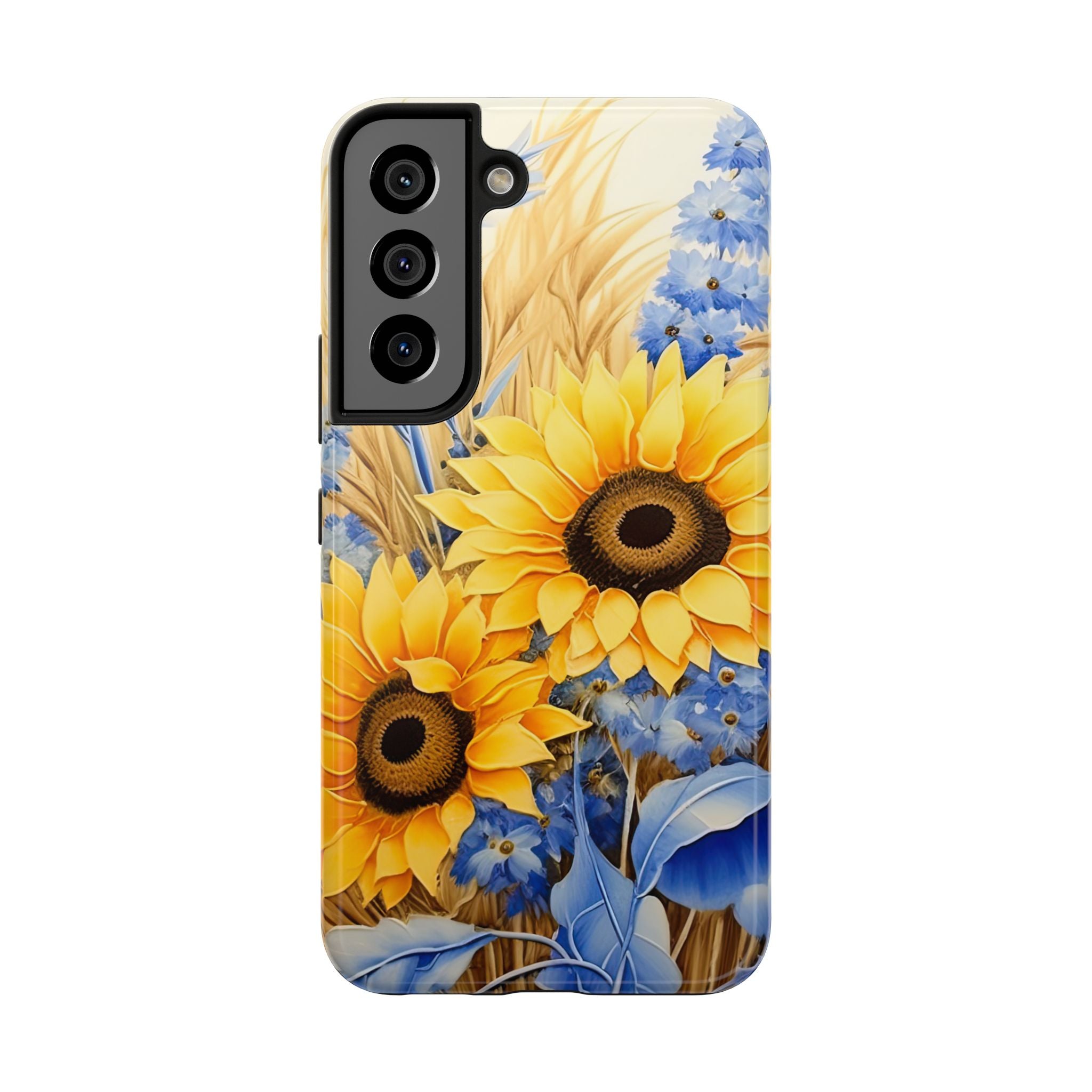Vibrant Floral Tough Phone Case - Sunflower & Blue Flower Design