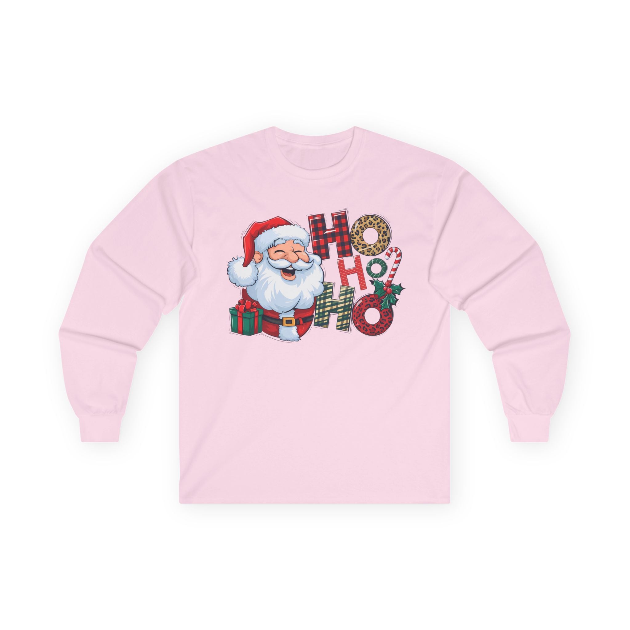 Christmas Santa Long Sleeve Tee, Holiday Shirt, HO HO HO Christmas Gift, Festive Apparel, Winter Wear, Family Gathering Top