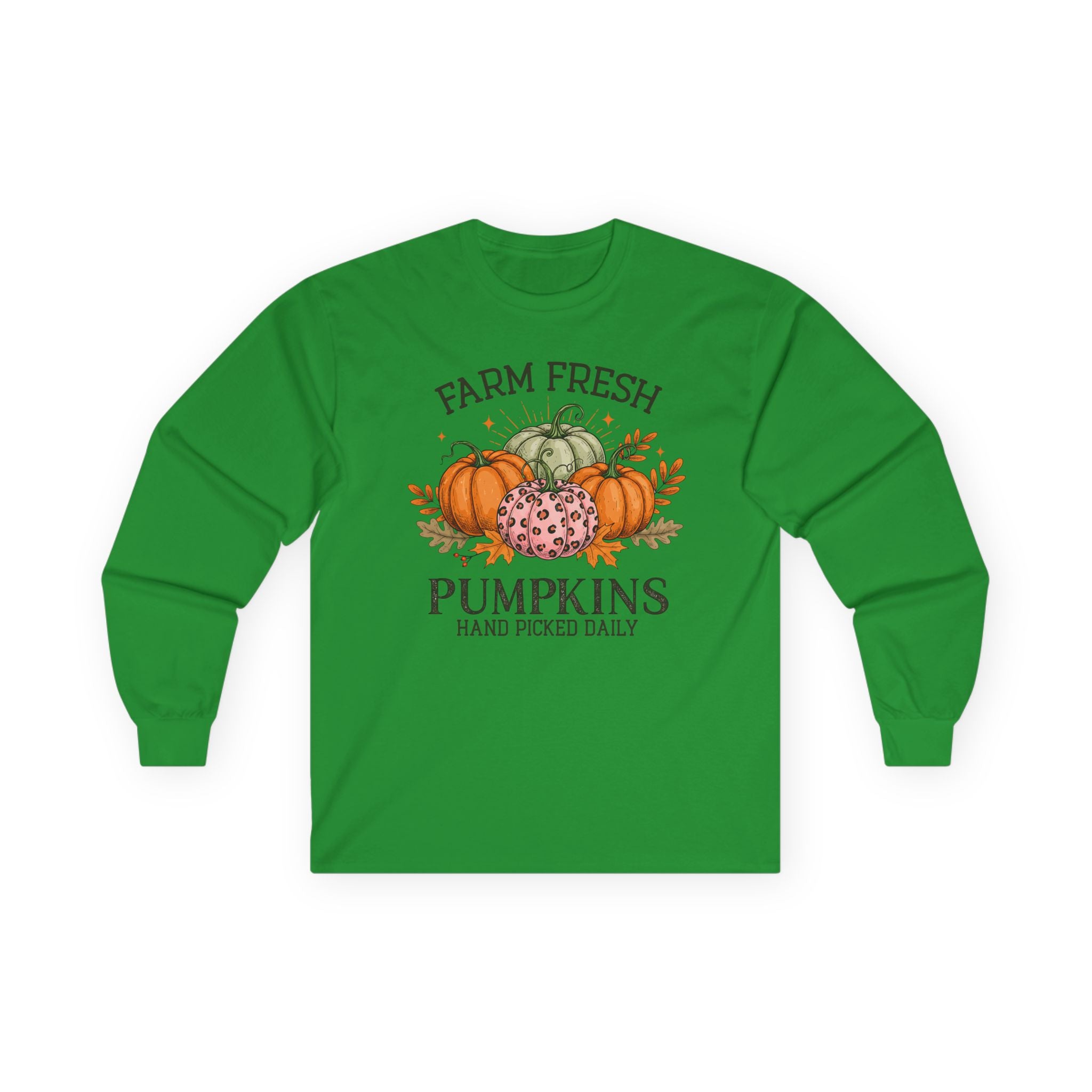 Farm Fresh Pumpkins Long Sleeve Tee | Fall Outfit, Thanksgiving Apparel, Cozy Gift, Autumn Style, Pumpkin Lover Tee