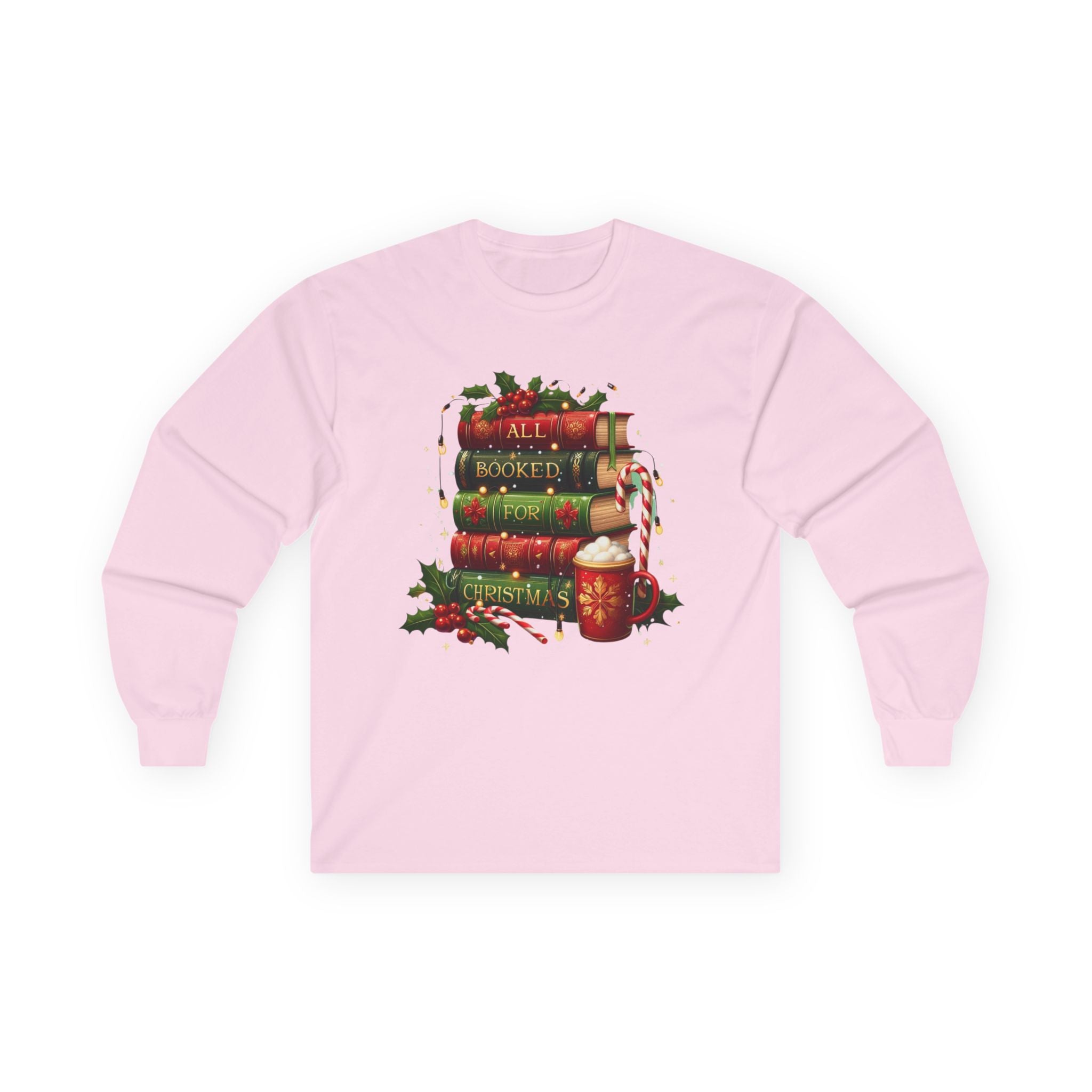 Christmas Book Stack Long Sleeve Tee - Cozy Holiday Apparel, Gift For Book Lovers, Winter Wardrobe Essential, Christmas Tee