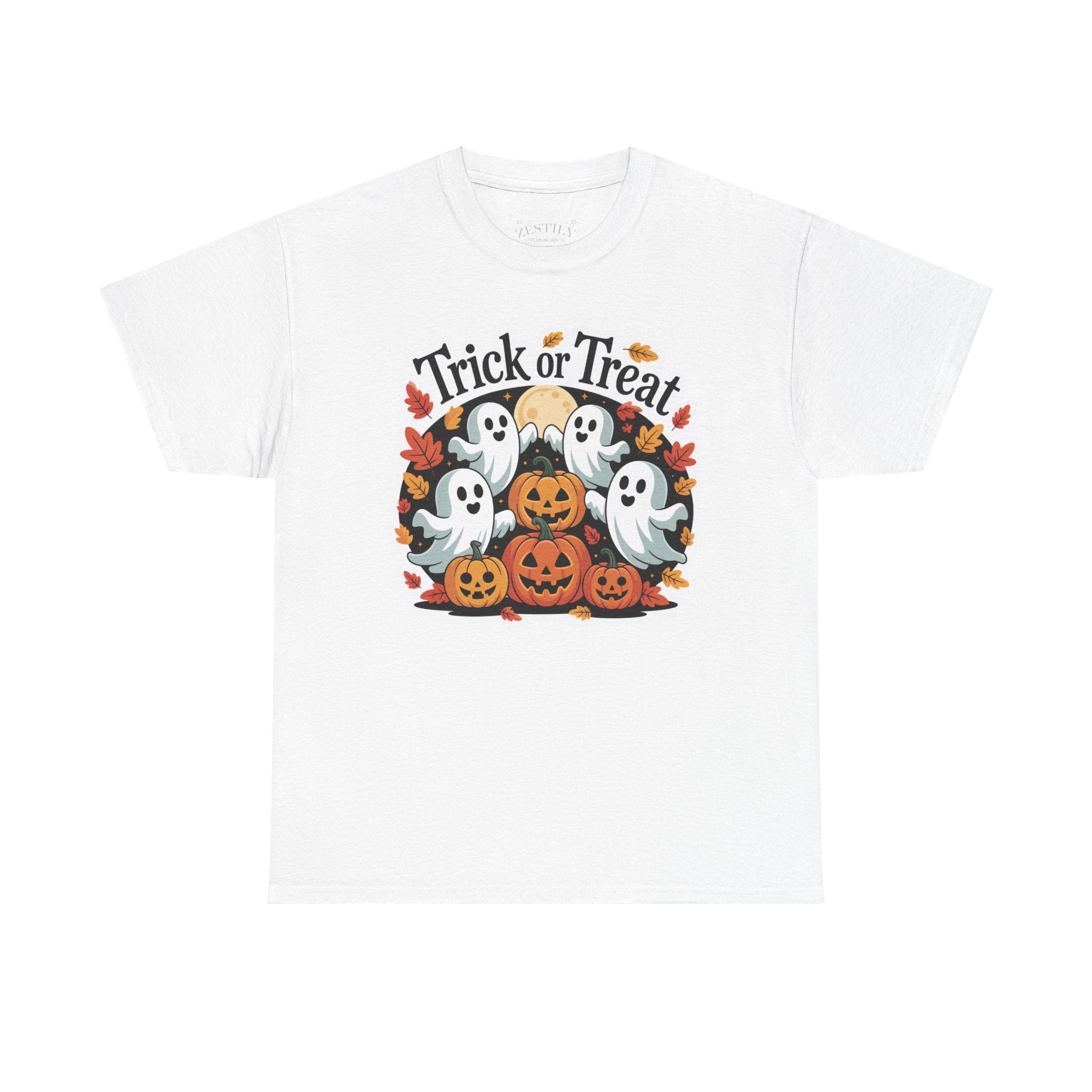 Trick or Treat Halloween Tee, Cotton Shirt, Spooky Ghosts & Pumpkins, Fall Festival Wear, Gift for Halloween Lovers