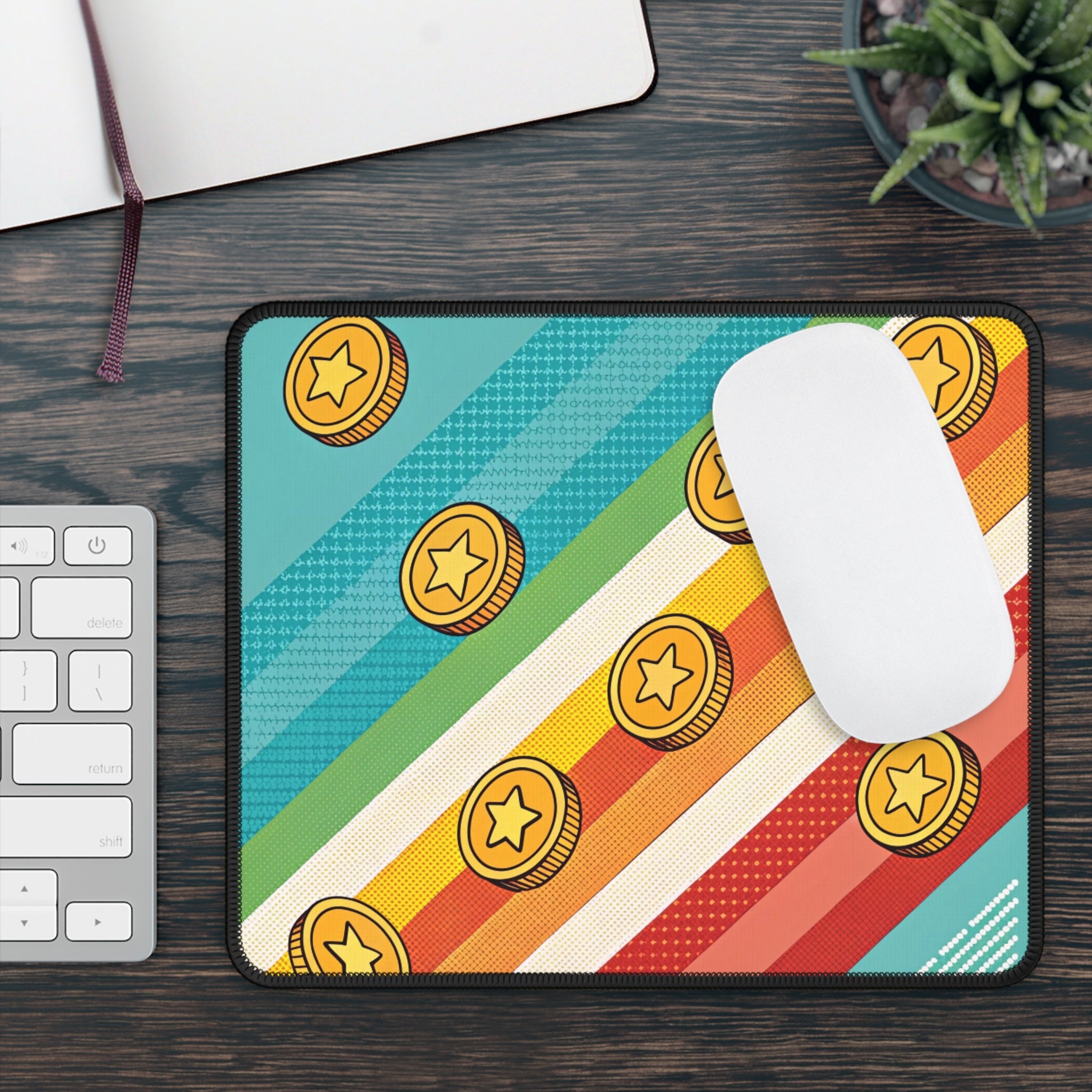 Colorful Gaming Mouse Pad with Retro Coins Design Perfect for Gamers