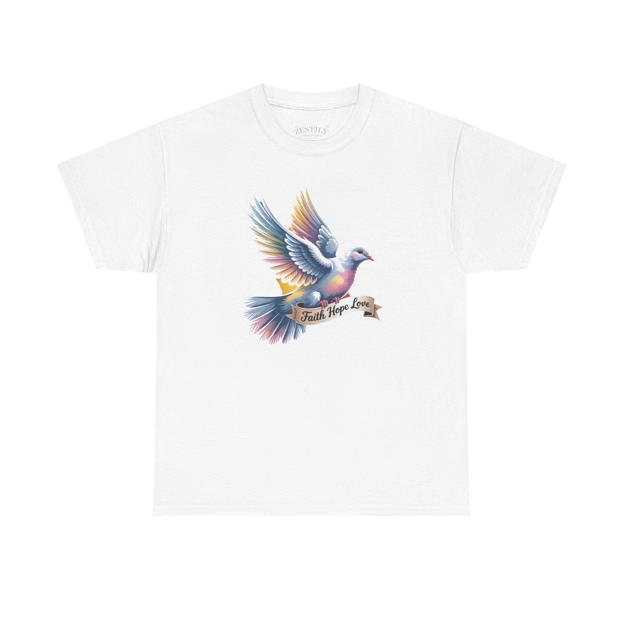 Vibrant Dove Tee - Trust, Hope, Love, Cotton Tee, Inspirational Gift, Casual Wear, Spiritual Apparel