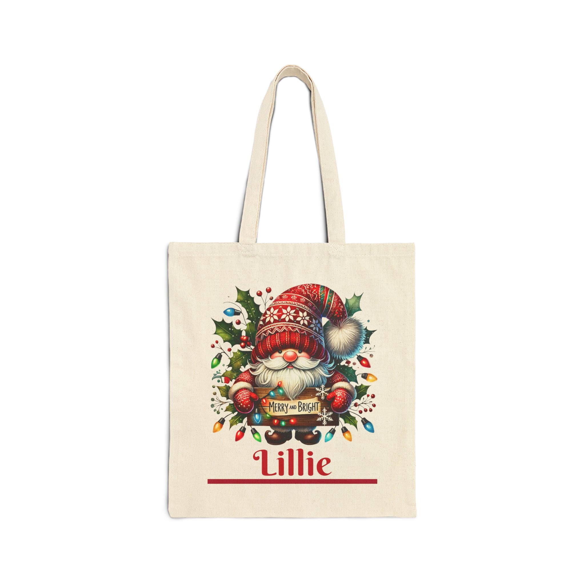 Personalized Santa Gnome Tote Bag, Holiday Shopping Bag, Christmas Gift Bag, Reusable Eco-Friendly Bag, Festive Canvas Tote