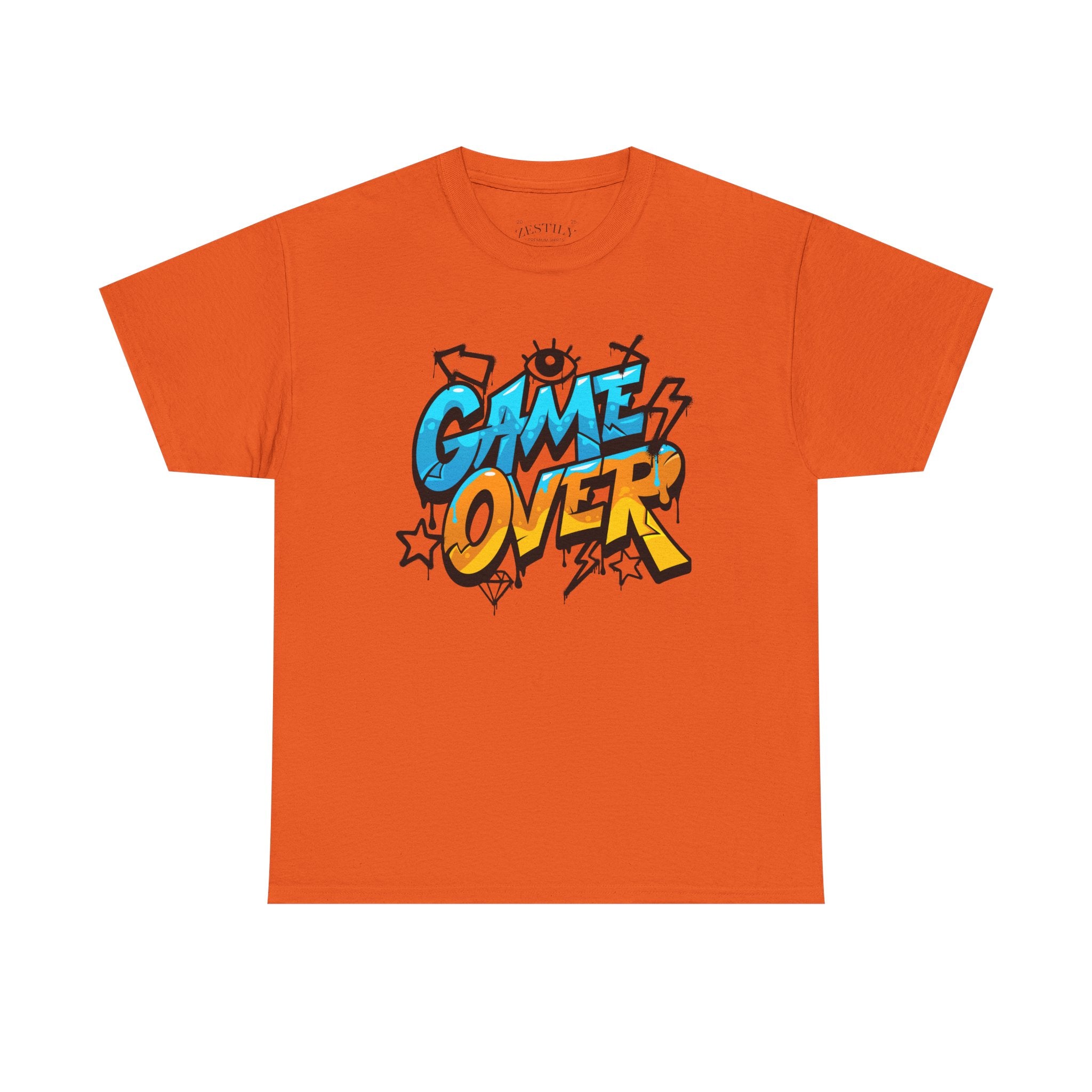 Game Over Heavy Cotton Tee, Fun Graphic T-Shirt for Gamers, Casual Wear, Birthday Gift, Video Game Merchandise