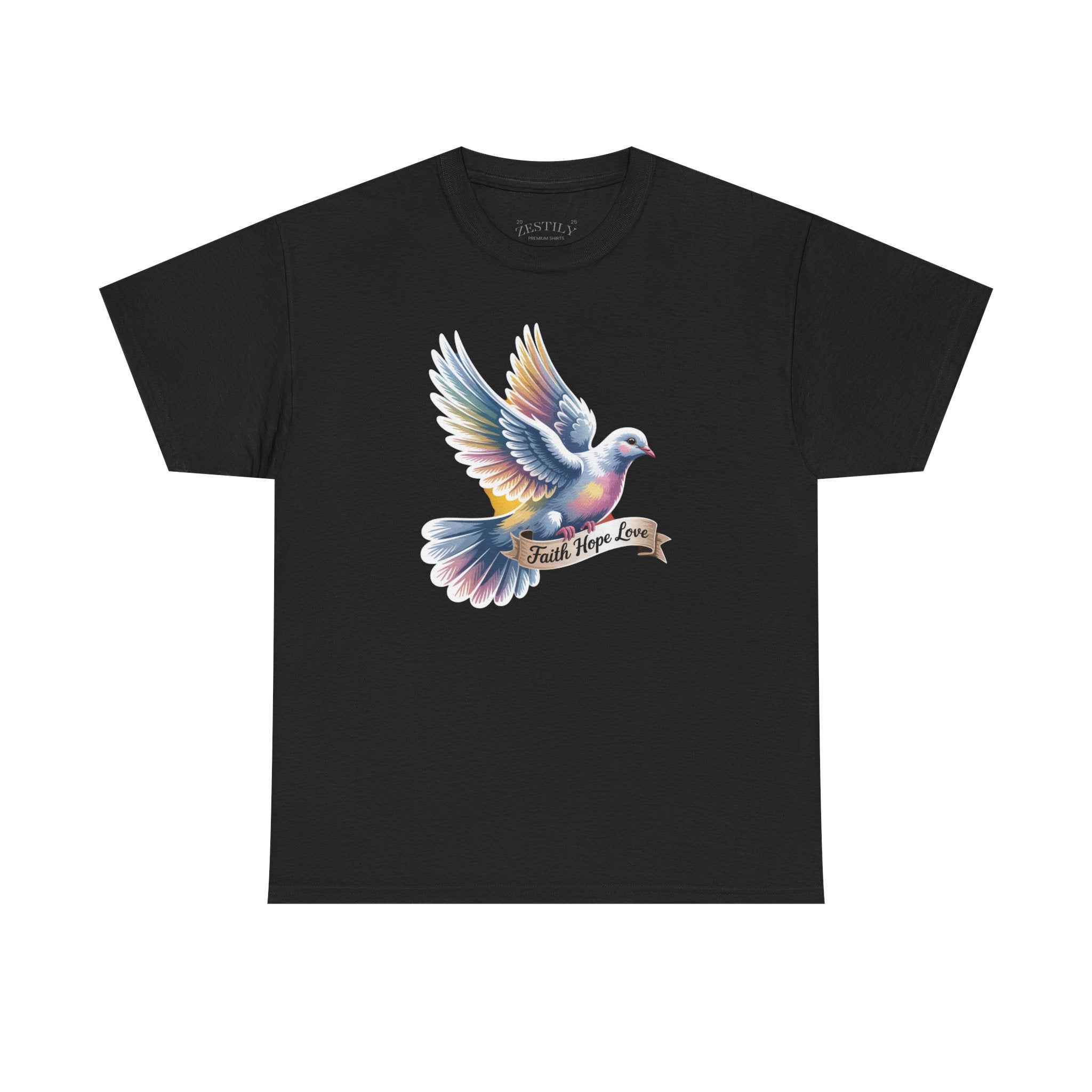 Vibrant Dove Tee - Trust, Hope, Love, Cotton Tee, Inspirational Gift, Casual Wear, Spiritual Apparel