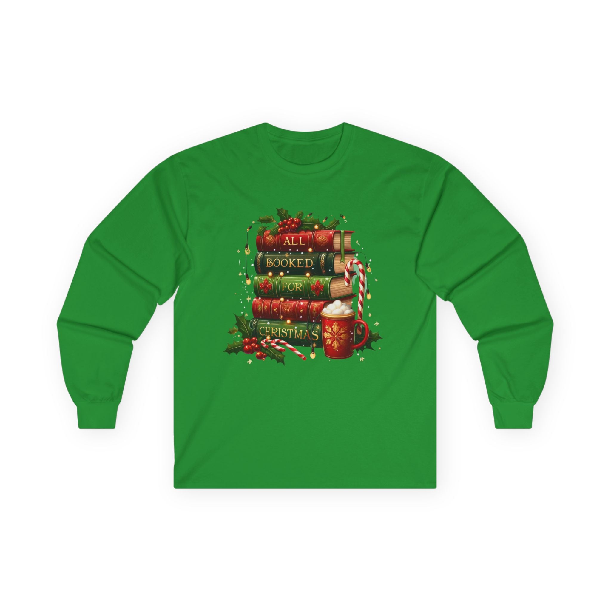 Christmas Book Stack Long Sleeve Tee - Cozy Holiday Apparel, Gift For Book Lovers, Winter Wardrobe Essential, Christmas Tee