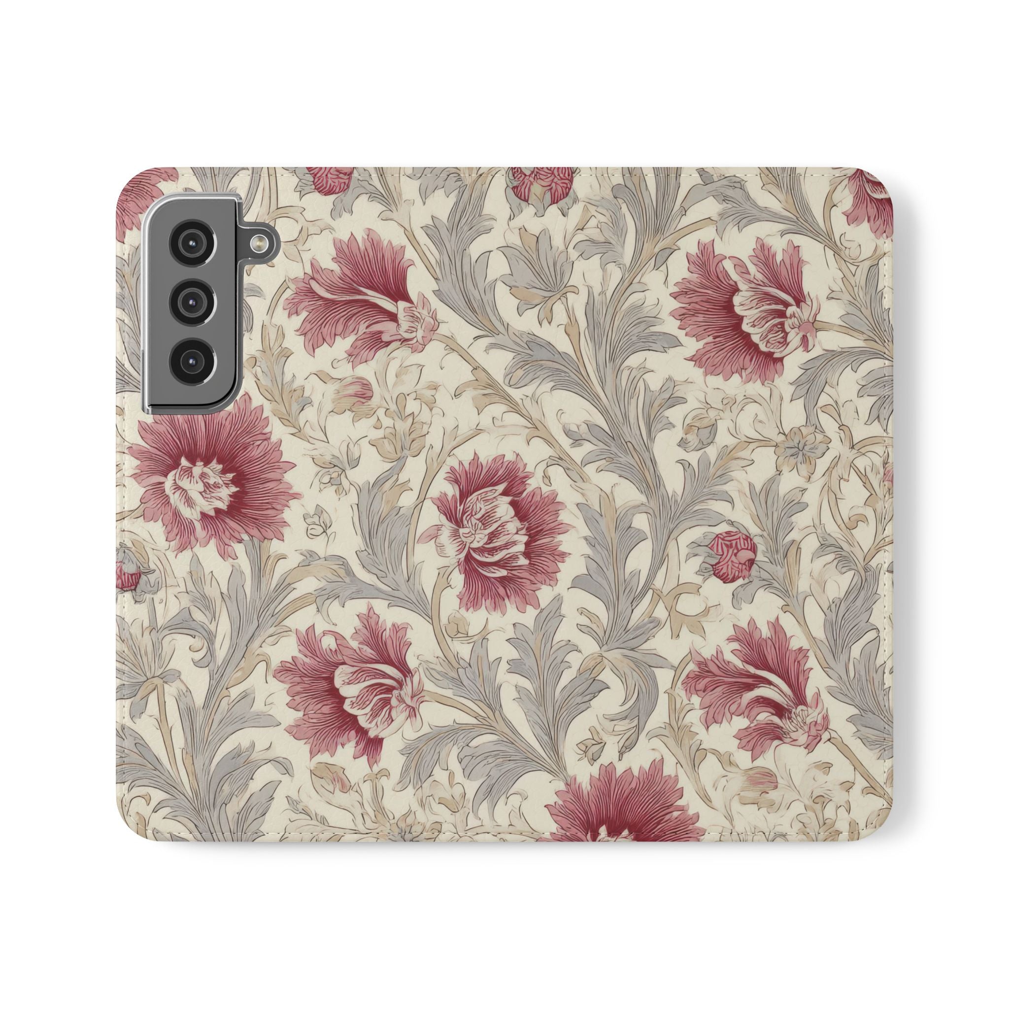 Elegant Floral Mauve & Gray Flip Case for iPhone Samsung Smartphones Stylish Protection