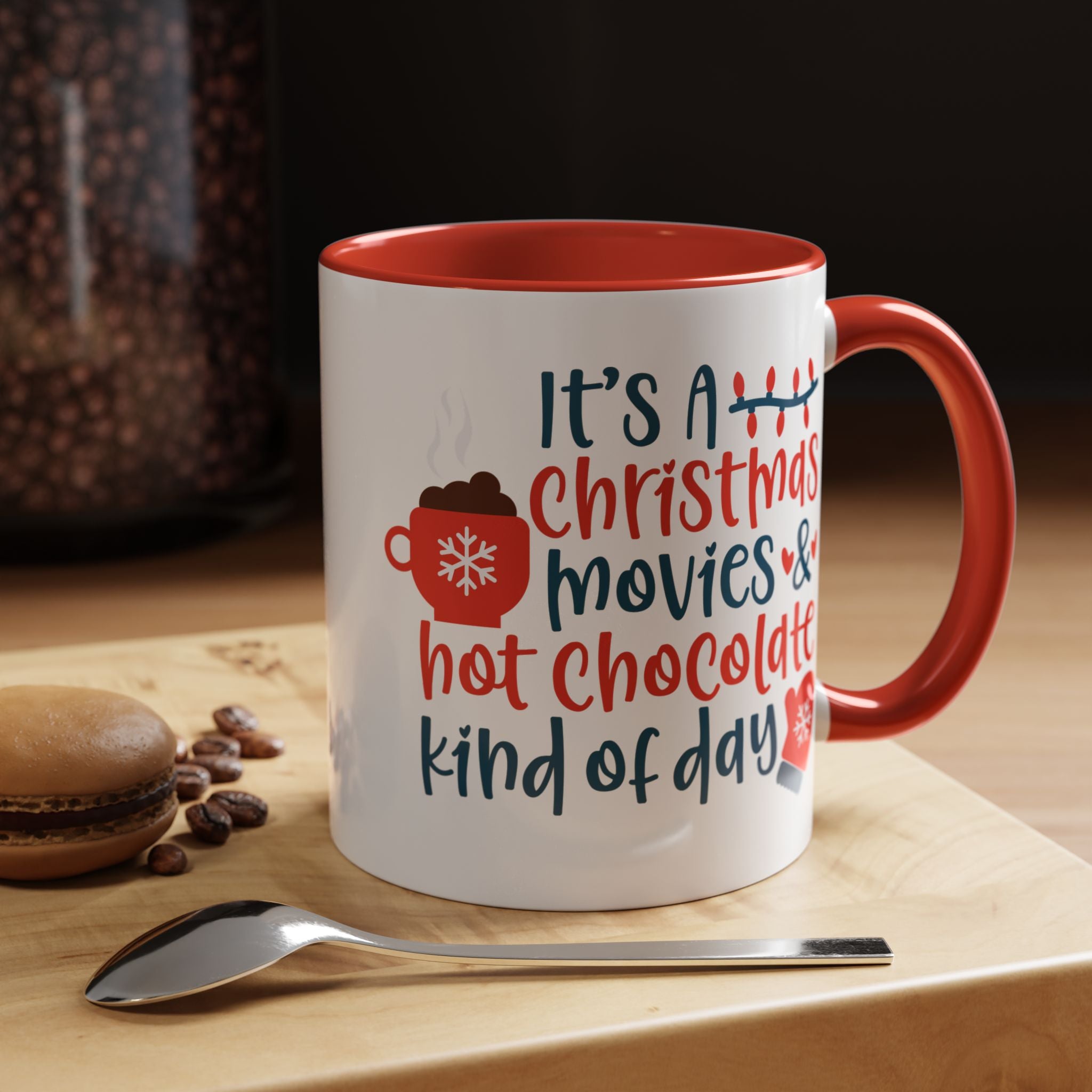 Christmas Movies & Hot Chocolate Coffee Mug, Holiday Gift, Festive Ceramic Mug, Winter Vibes, Cozy Kitchen Decor