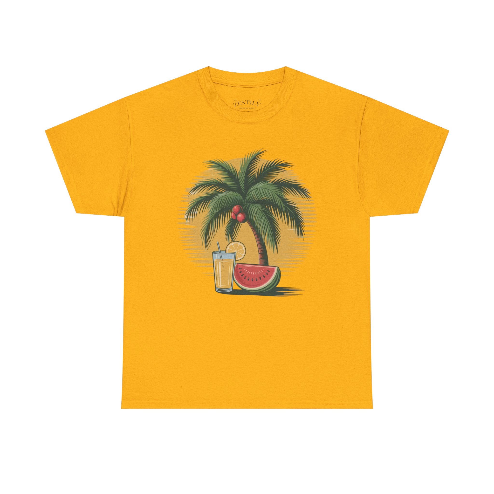 Tropical Vibes Tee, Heavy Cotton Tee, Summer T-Shirt, Beach Vacation Shirt, Graphic Tee, Relaxed Fit Shirt