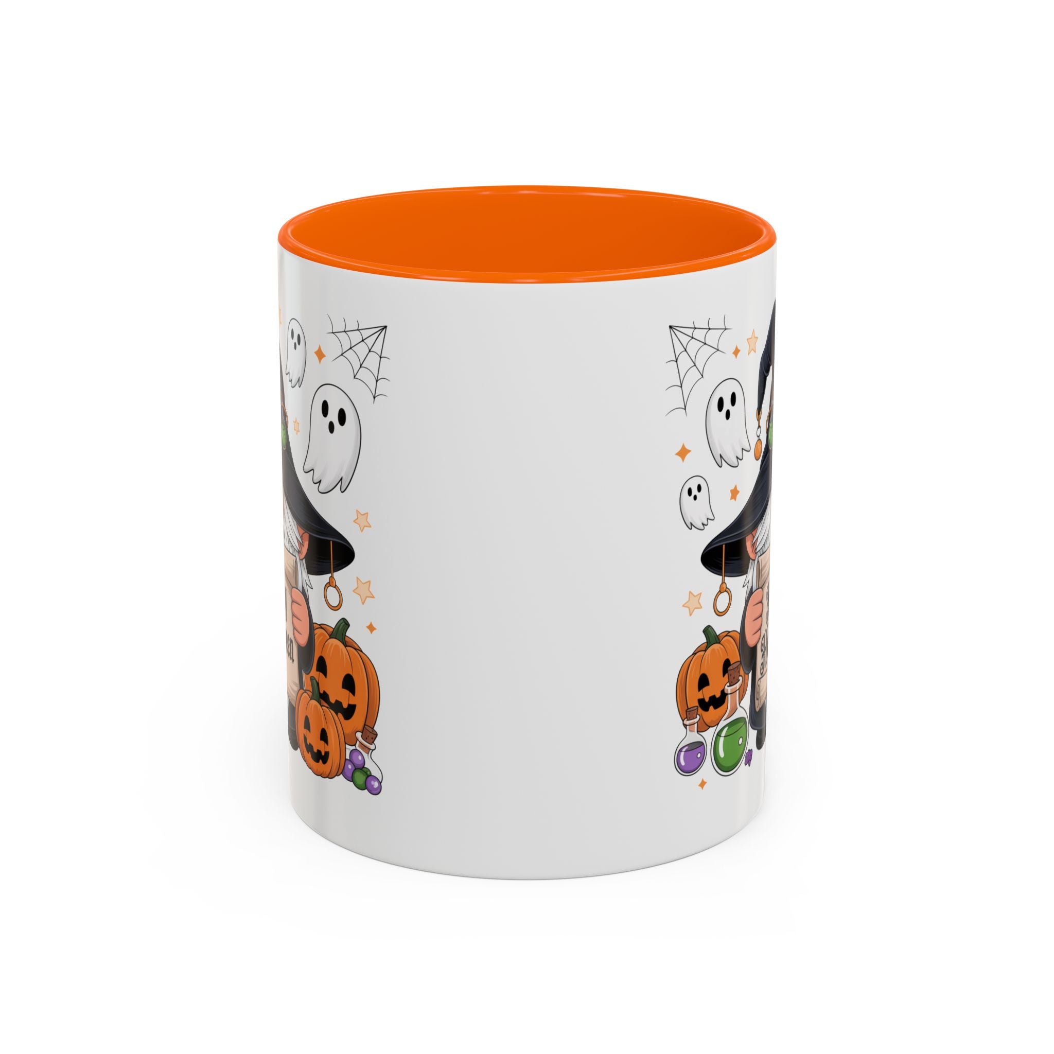 Halloween-Themed Accent Coffee Mug, Spooky Mug for Halloween Decor, Gnome Coffee Mug, Ghost & Pumpkin Design, Fun Gift for Halloween Lovers