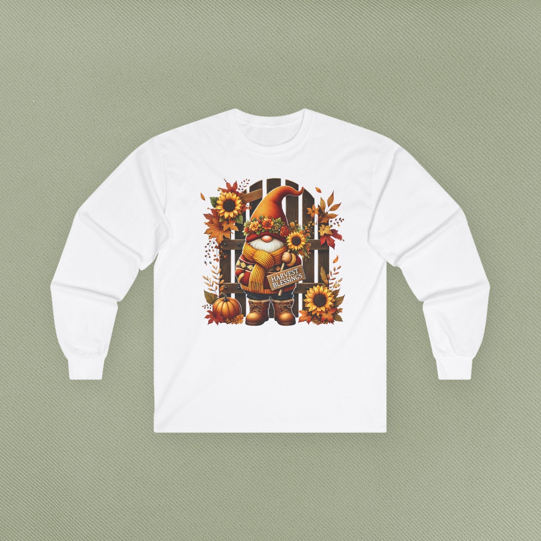 Autumn Gnome Long Sleeve Tee, Fall Fashion Top, Cozy Apparel for Harvest, Gift for Halloween & Thanksgiving
