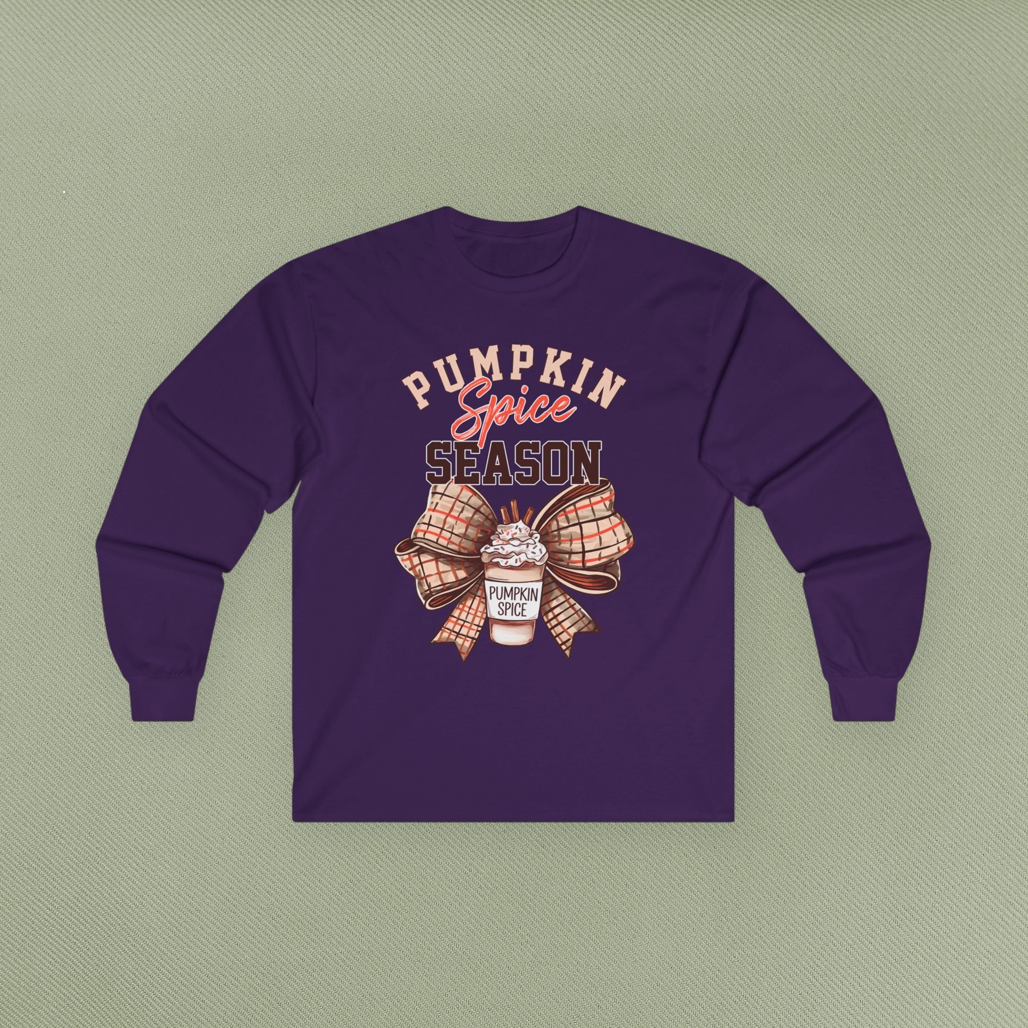 Pumpkin Spice Long Sleeve Tee - Fall Fashion, Cozy Casual Wear, Autumn Inspired Apparel, Perfect for Thanksgiving, Gift for Coffee Lovers