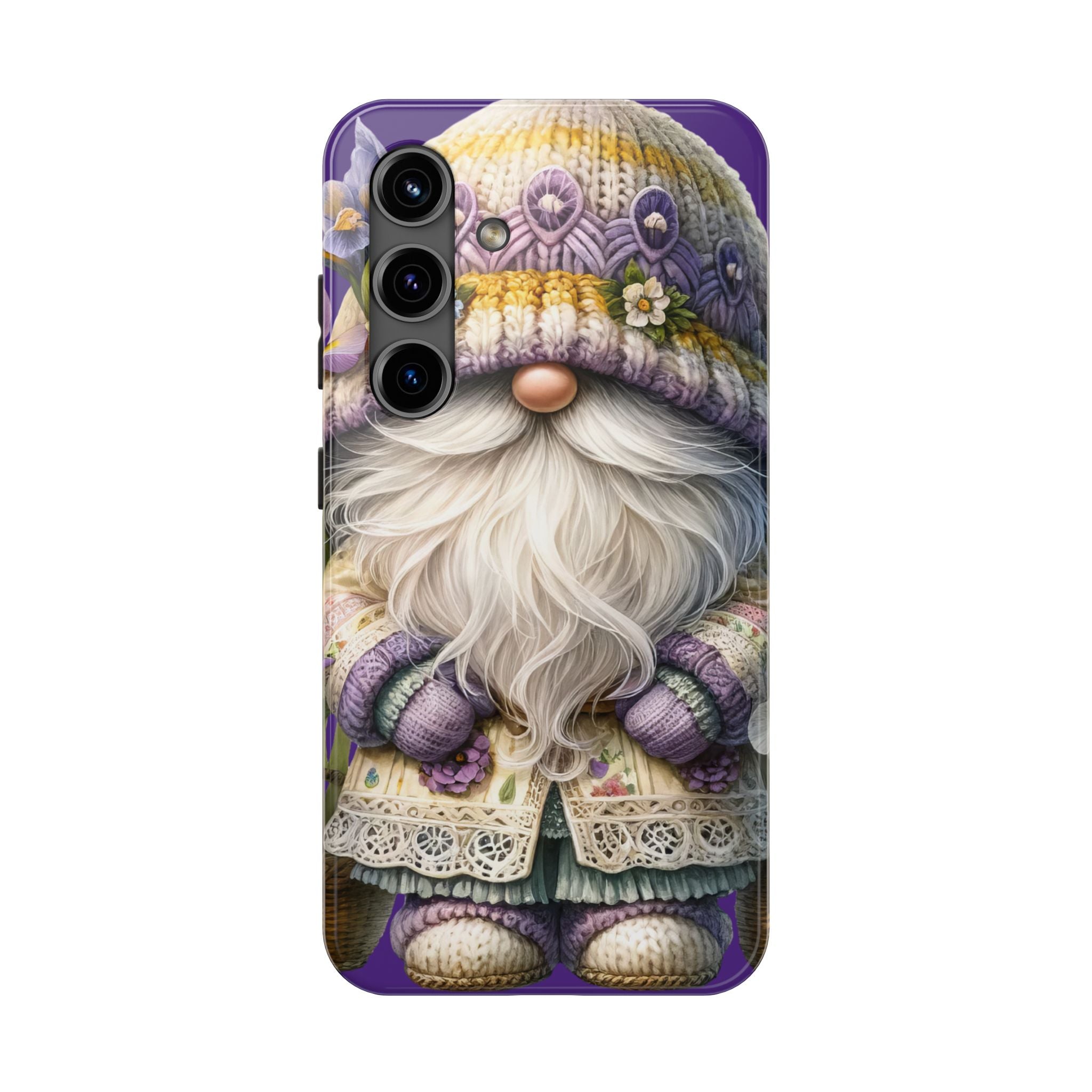 Whimsical Purple Iris Gnome Tough Phone Case - Spring Floral Design, Perfect Gift for Nature Lovers