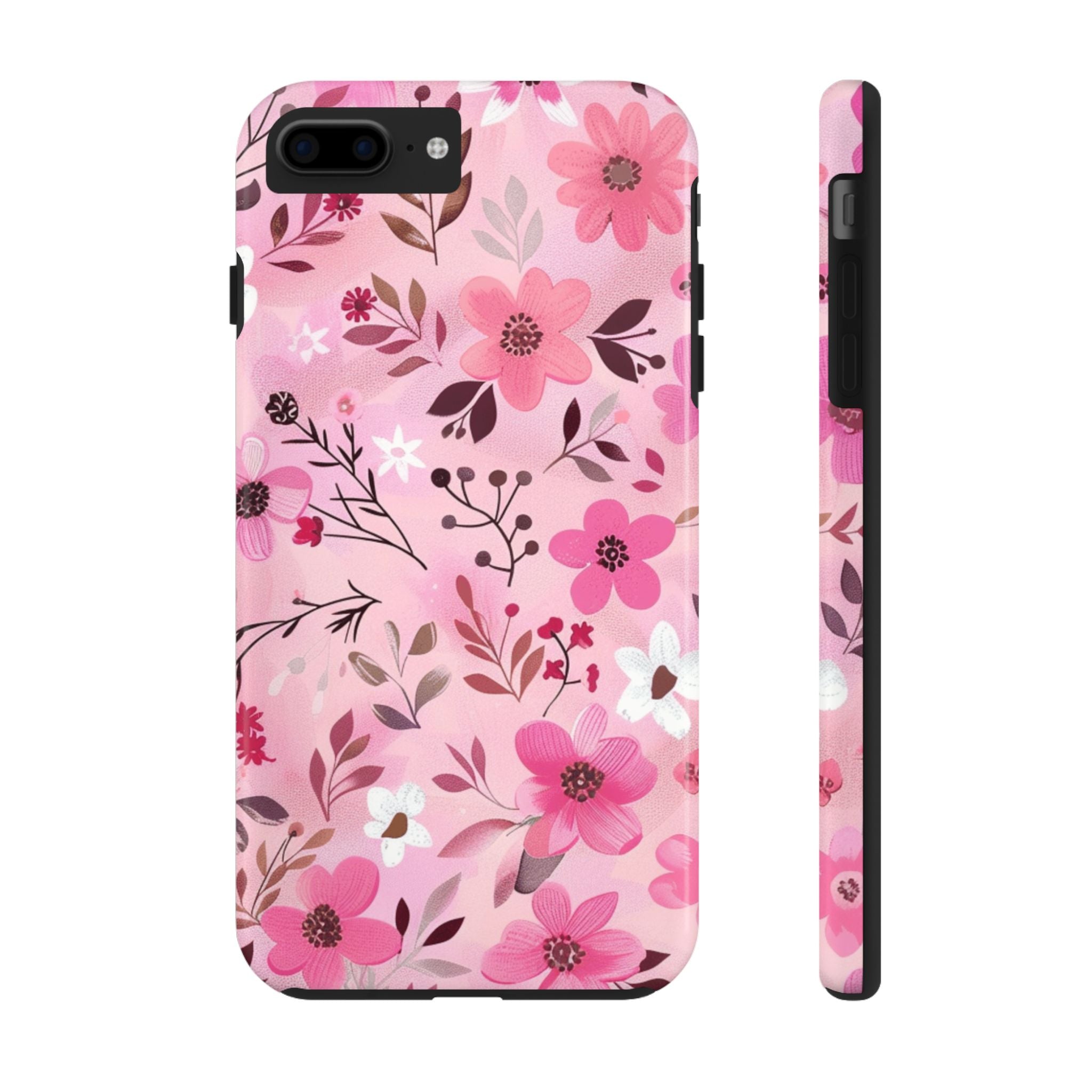Pink Floral Tough Impact Resistant iPhone Samsung Case Pink Flower Design, Durable Protection for Girls