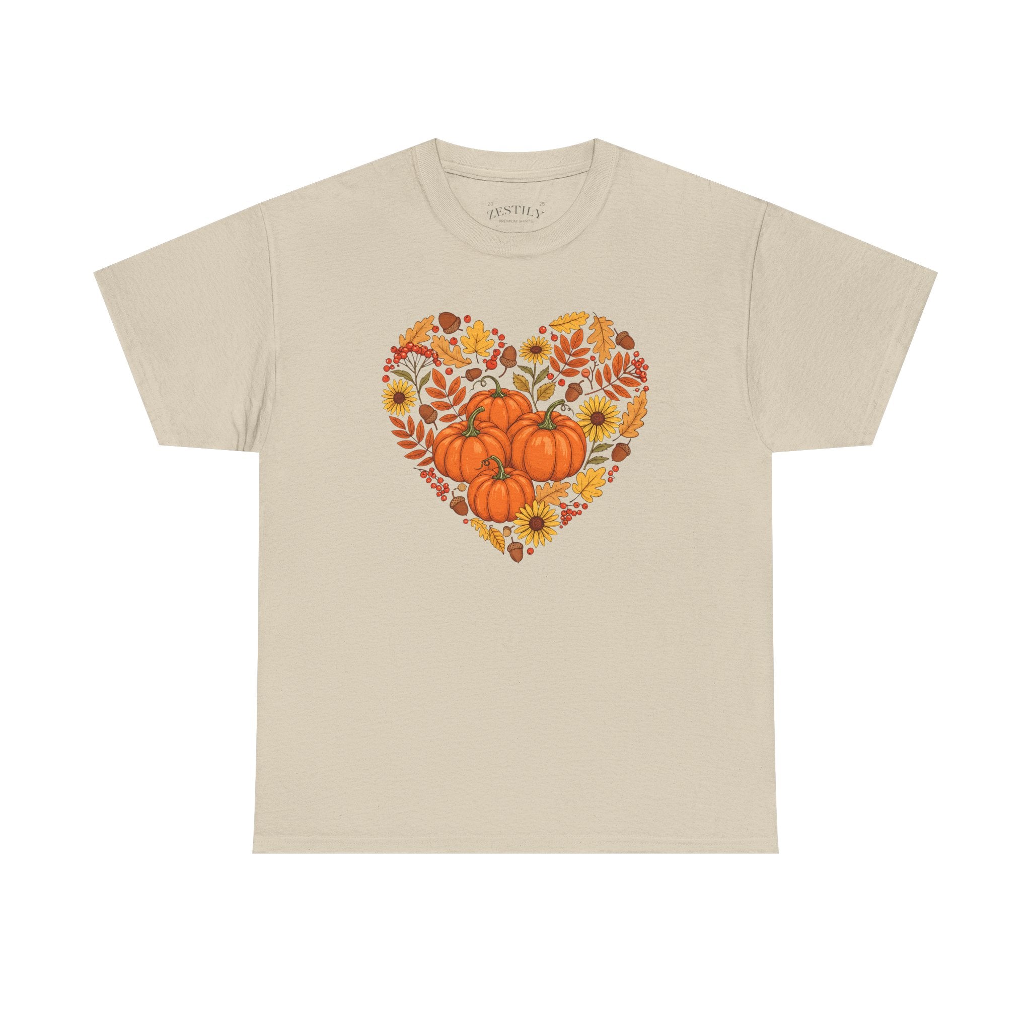 Autumn Themed Heavy Cotton Tee, Fall Shirt, Pumpkin Heart Tee, Cute Graphic Tee, Seasonal Apparel, Harvest Gift Idea