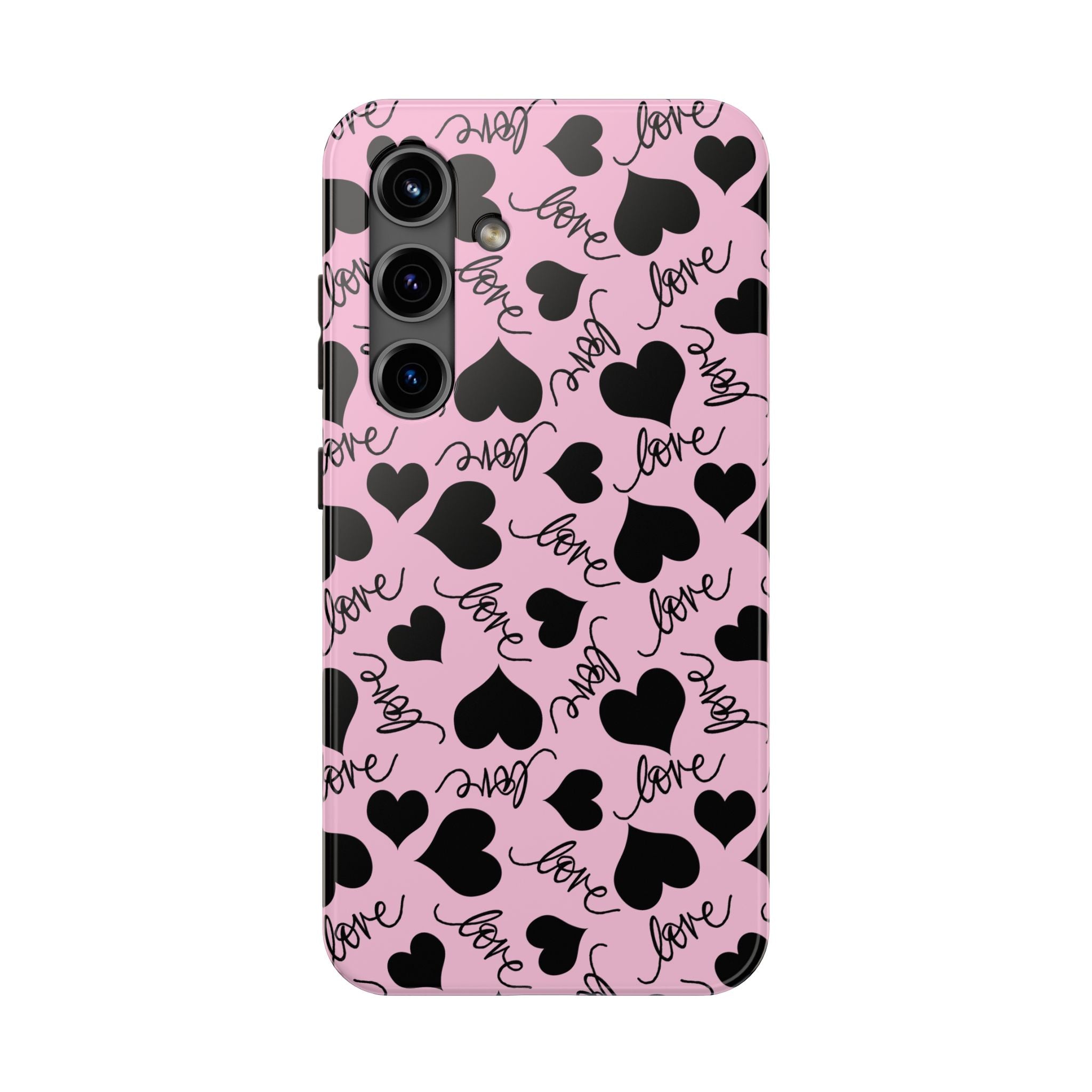 Pink With Black Hearts Love Tough Mobile Phone Case